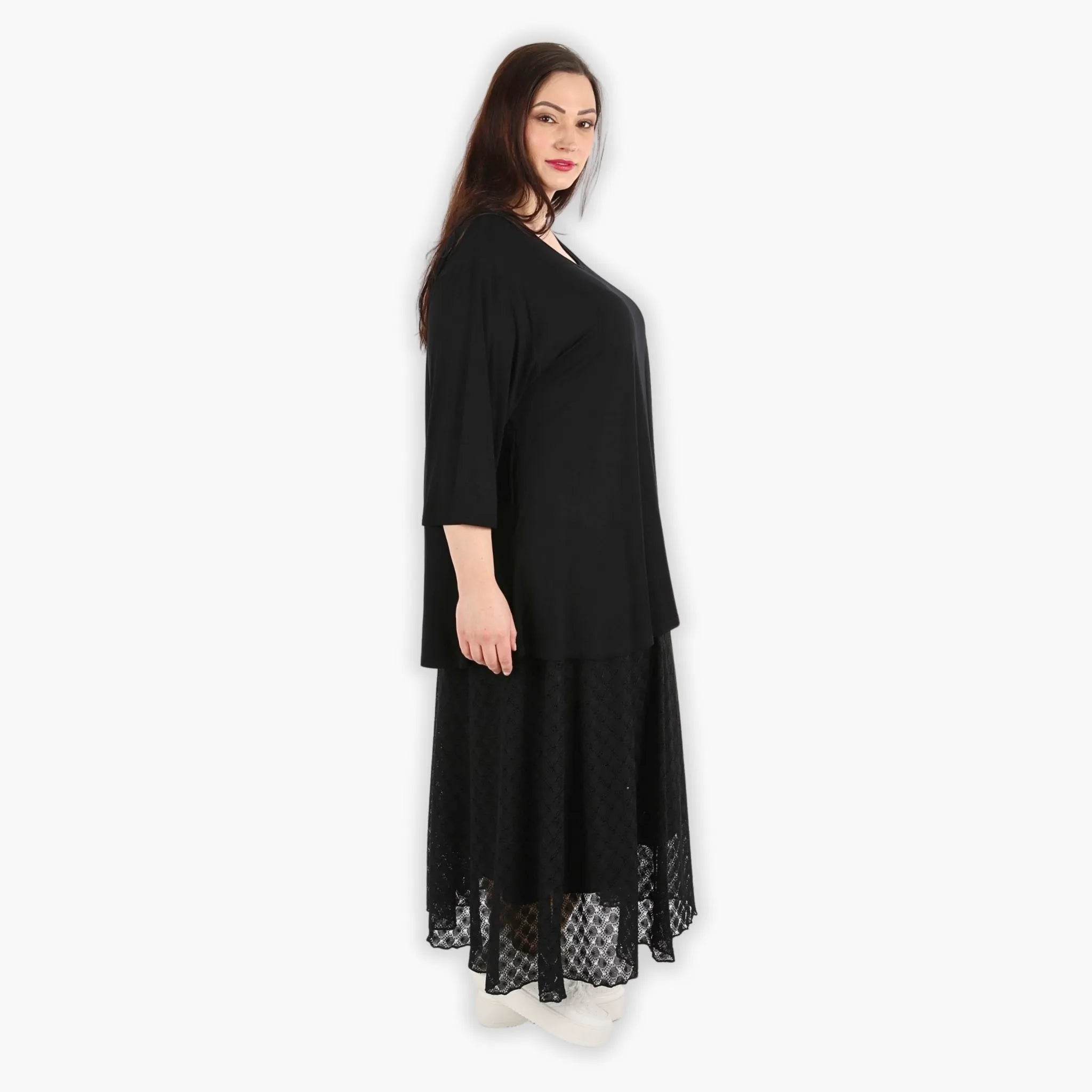  AKH Fashion Rock in gerundeter Form, aus Viskose, 1297.00136, Schwarz, Netz, Schick