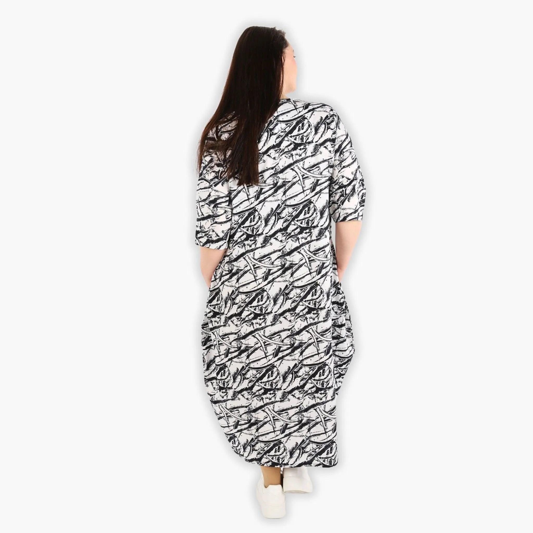  Ballonkleid von AKH Fashion aus Viskose, 1301.01926, Schwarz-Weiß, Schick, Modern, Bequem