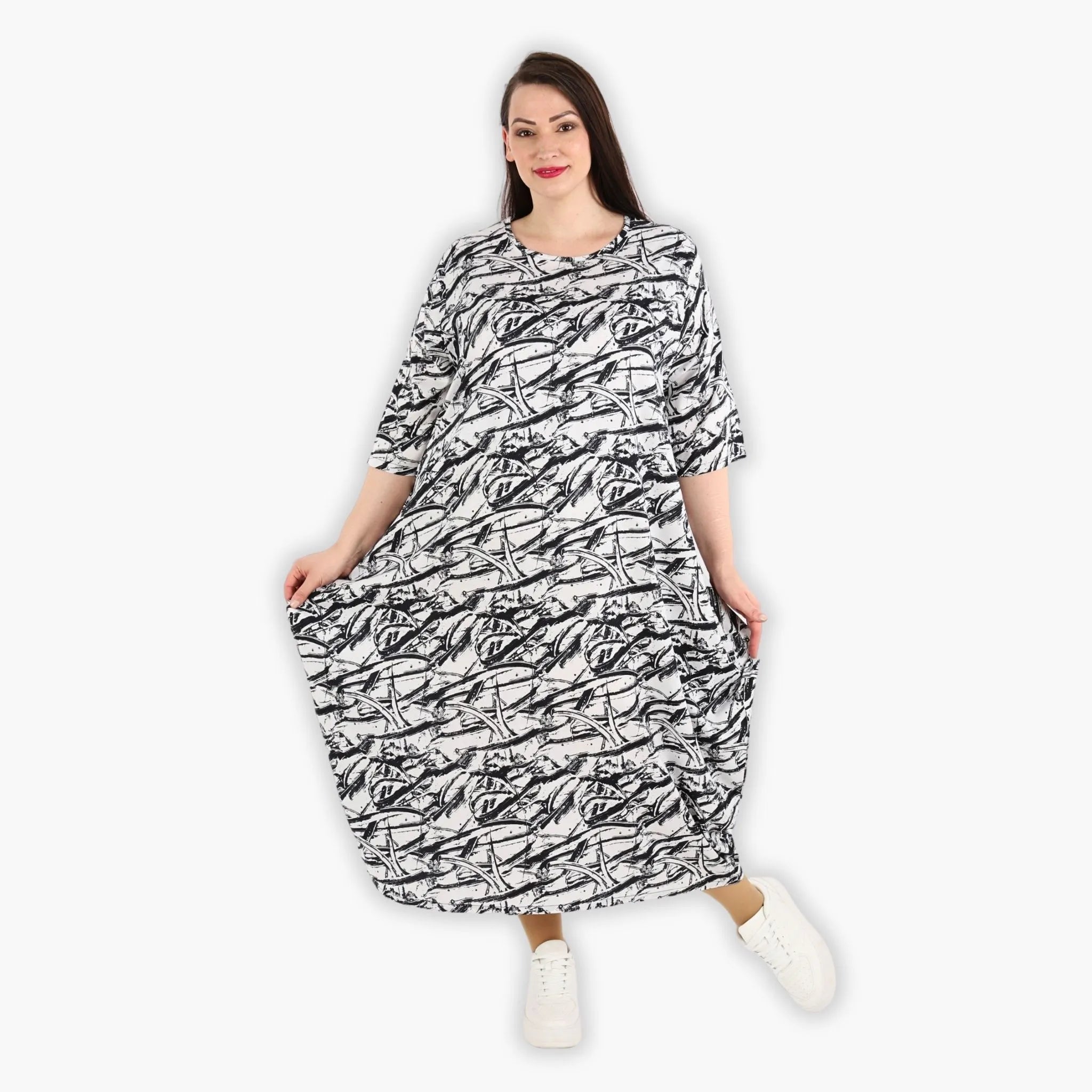  Ballonkleid von AKH Fashion aus Viskose, 1301.01926, Schwarz-Weiß, Schick, Modern, Bequem