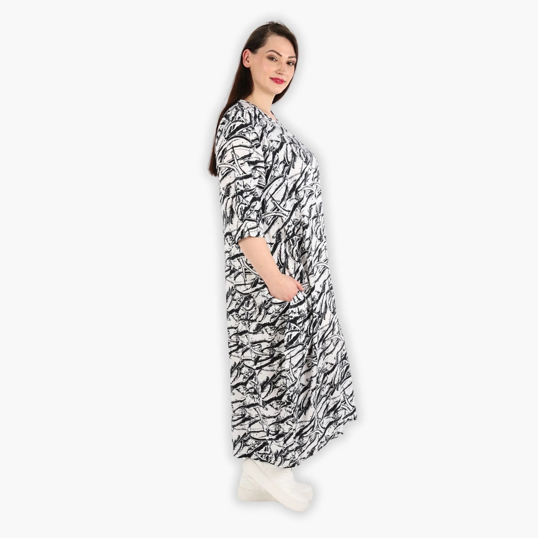  Ballonkleid von AKH Fashion aus Viskose, 1301.01926, Schwarz-Weiß, Schick, Modern, Bequem