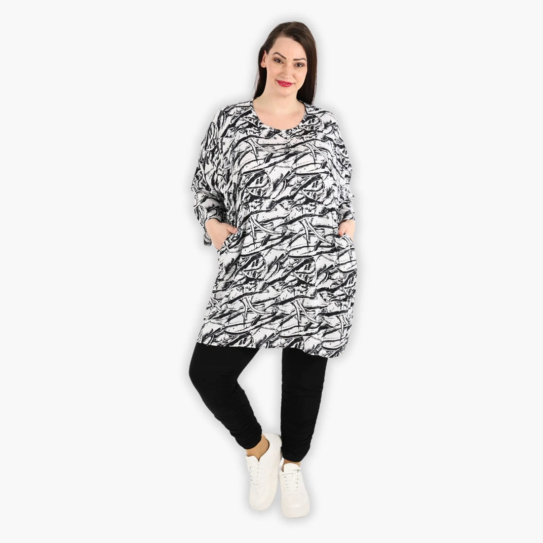  Bigshirt von AKH Fashion aus Viskose in gerader Form, 1301.06909, Schwarz-Weiß, Ausgefallen