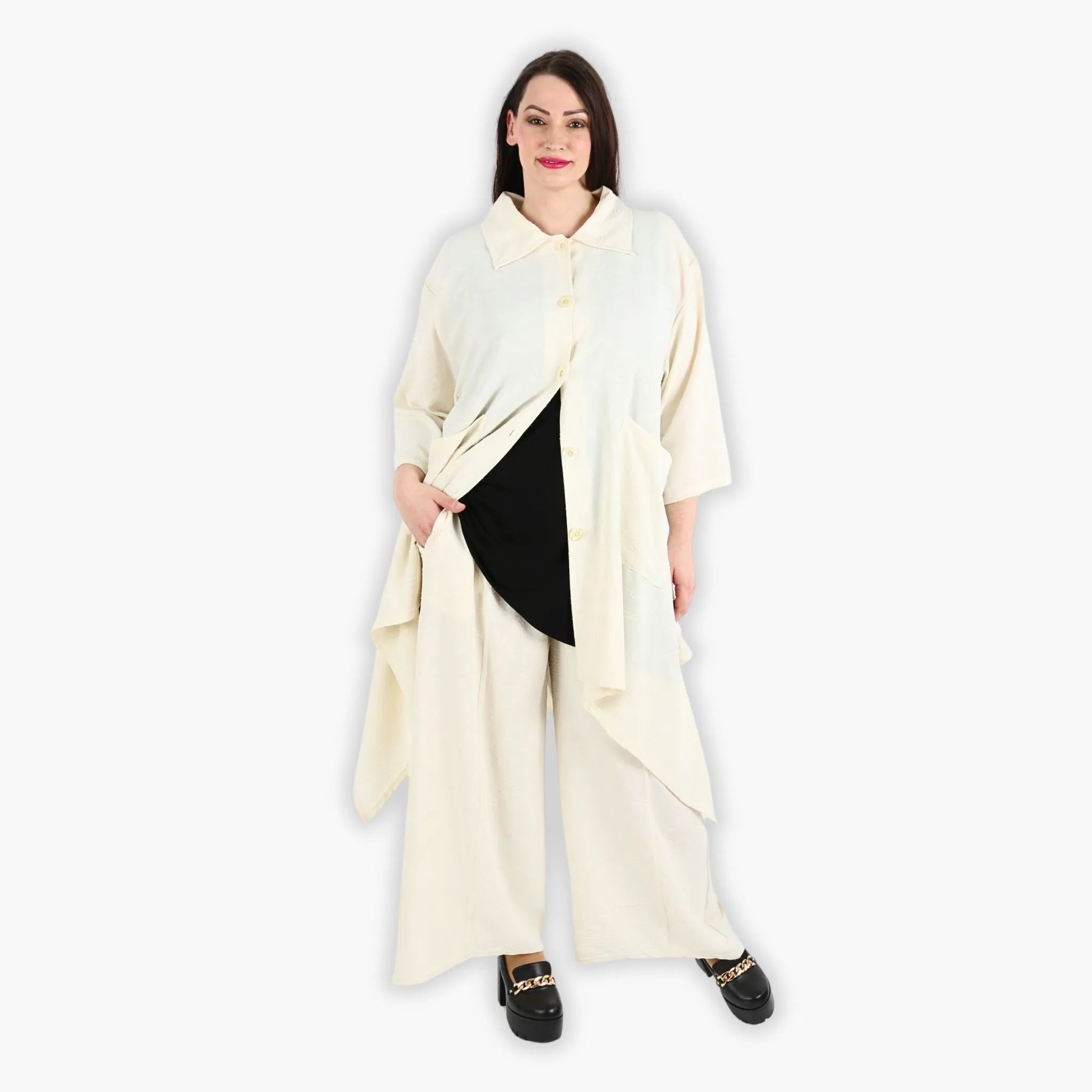  AKH Fashion Hose in gerader Form, aus Materialmix, 1303.06927, Creme, Streifen, Schick