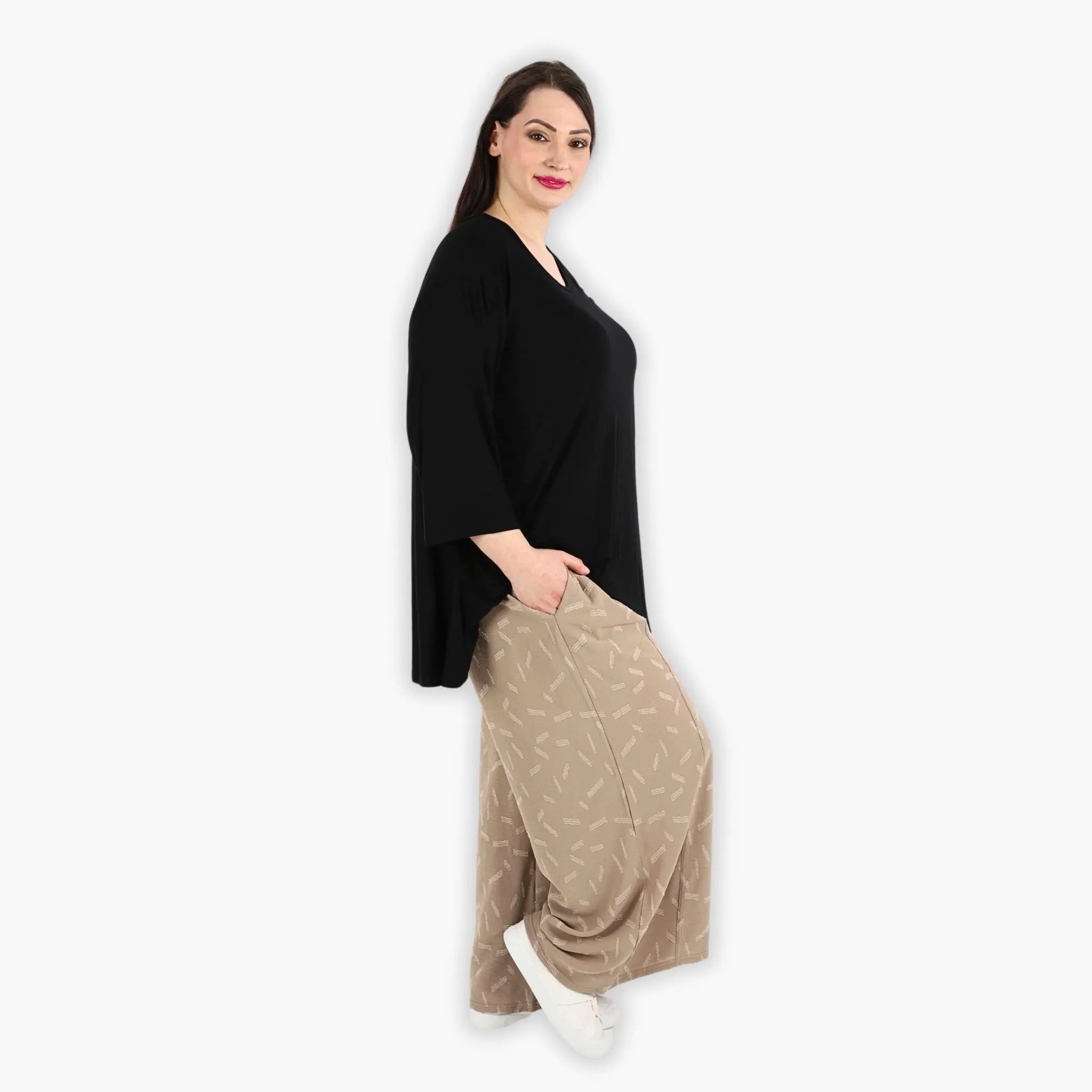  AKH Fashion Hose in gerader Form, aus Materialmix, 1303.06927, Cognac, Streifen, Schick