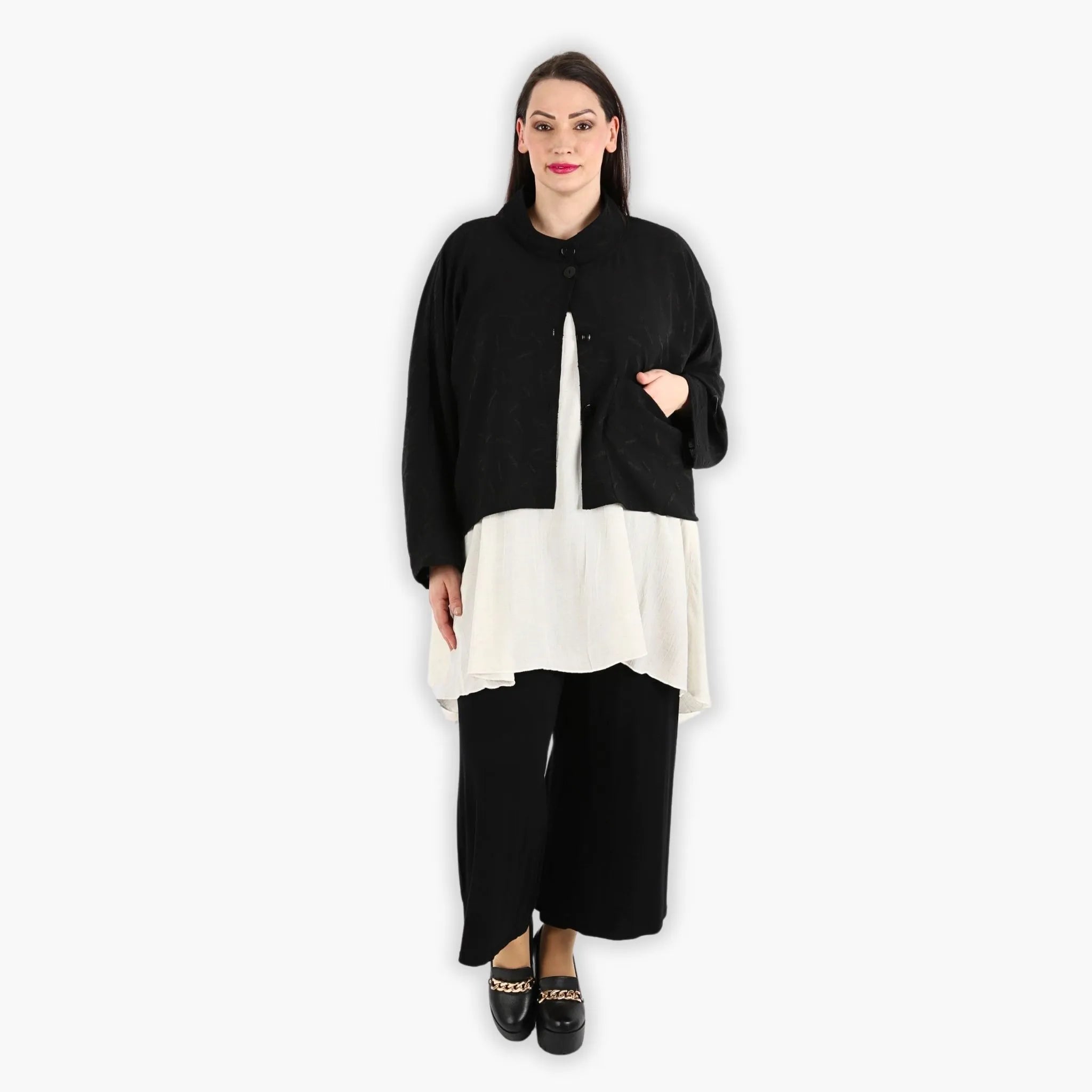  AKH Fashion Jacke in gerader Form, aus Materialmix, 1303.06992, Schwarz, Streifen, Schick
