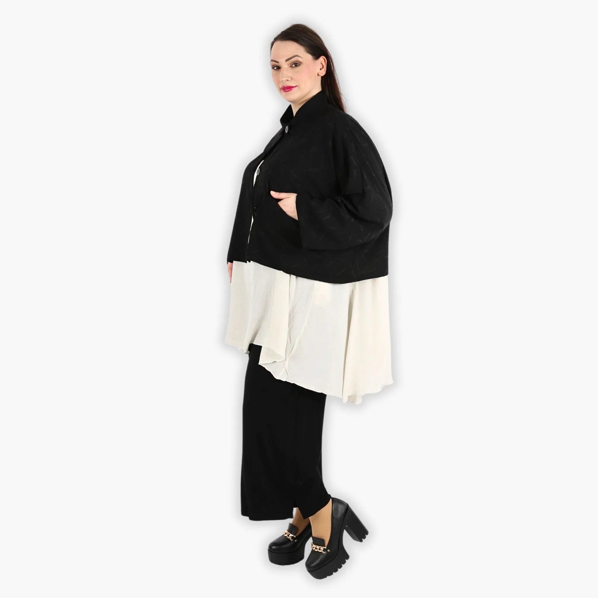  AKH Fashion Jacke in gerader Form, aus Materialmix, 1303.06992, Schwarz, Streifen, Schick