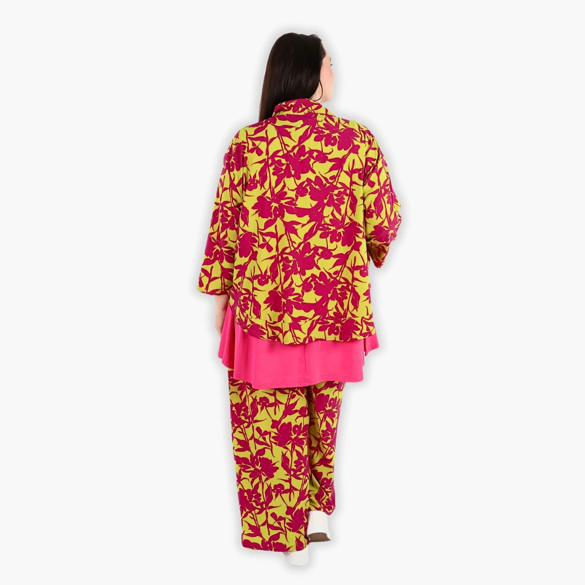  AKH Fashion Jacke in gerundeter Form, aus Viskose, 1304.06910, Lila-Lime, Blumen, Schick