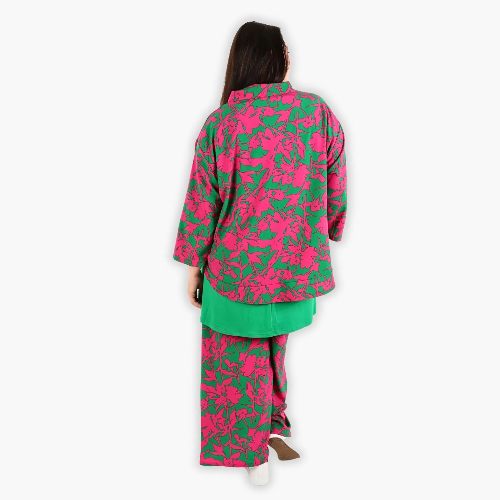  AKH Fashion Jacke in gerundeter Form, aus Viskose, 1304.06910, Fuchsia-Grün, Blumen