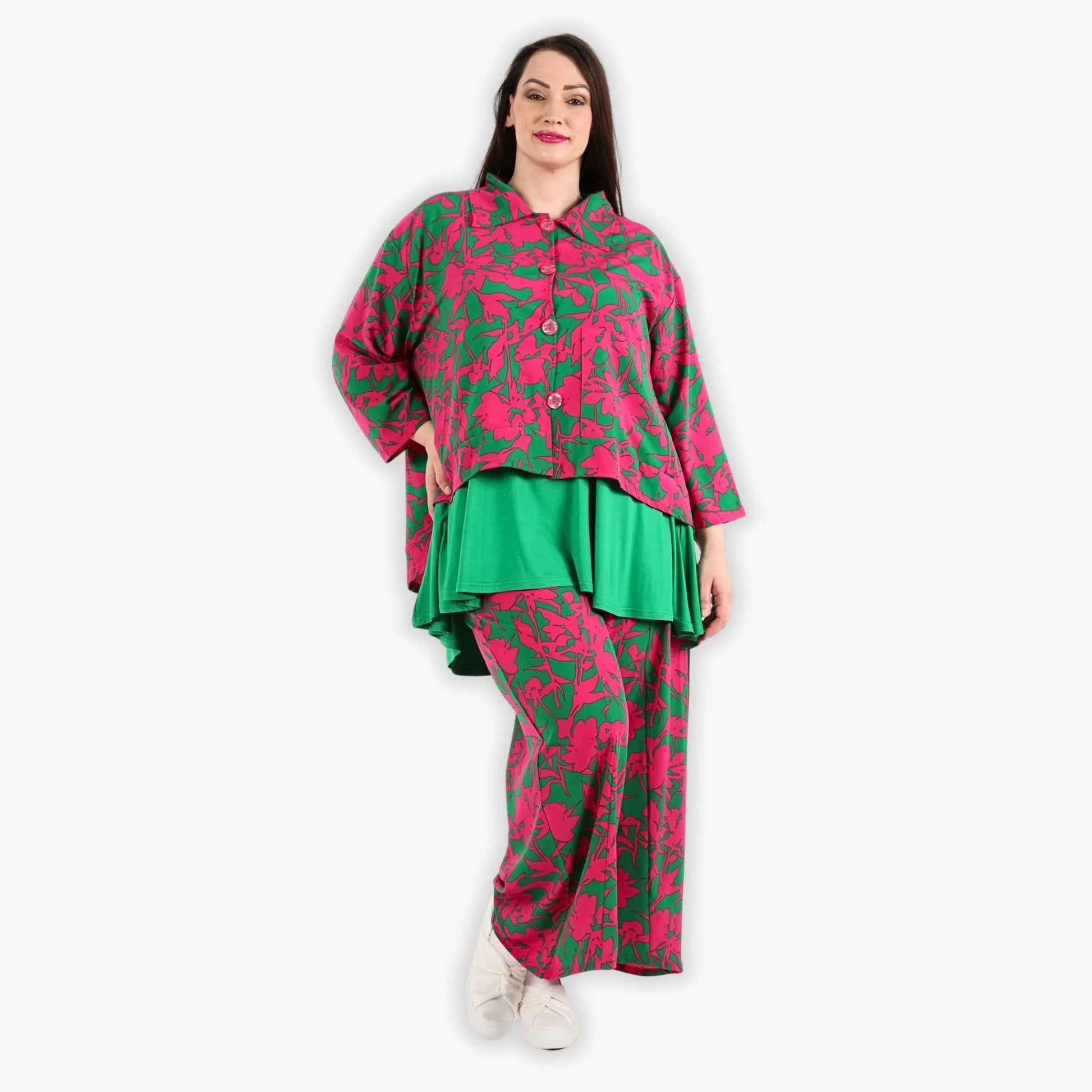  AKH Fashion Jacke in gerundeter Form, aus Viskose, 1304.06910, Fuchsia-Grün, Blumen