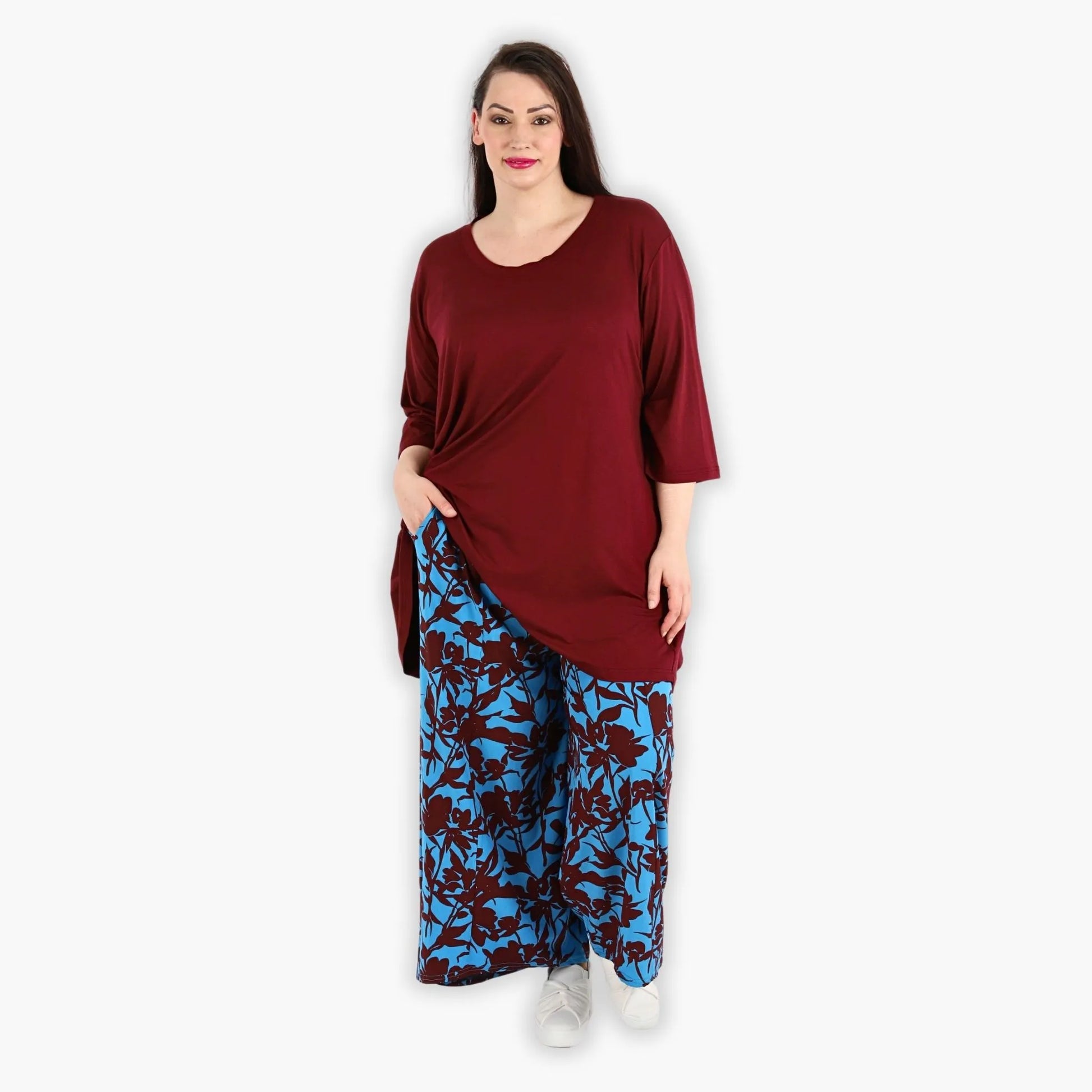  Hose von AKH Fashion aus Viskose in gerader Form, 1304.06927, Maroon-Blau, Schick, Modern