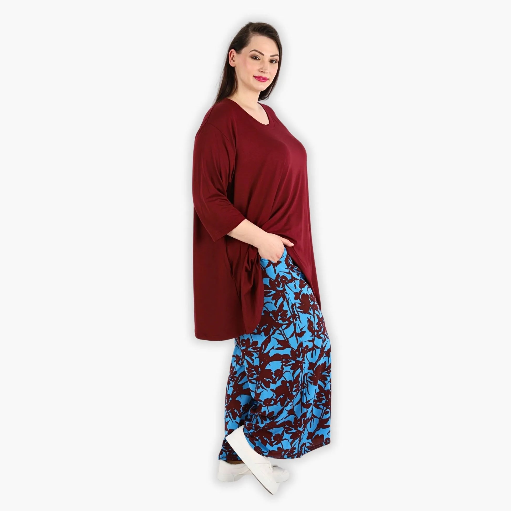  Hose von AKH Fashion aus Viskose in gerader Form, 1304.06927, Maroon-Blau, Schick, Modern