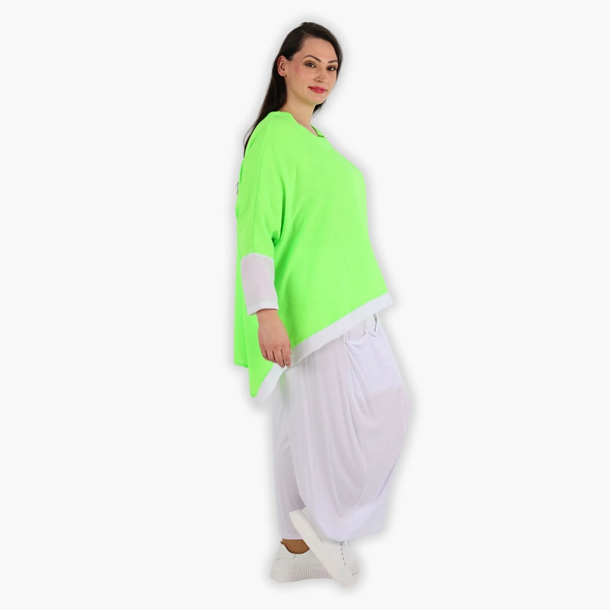  A-Form Bigshirt von AKH Fashion aus Viskose, 1305.02413, Neongrün-Weiß, Schick, Modern