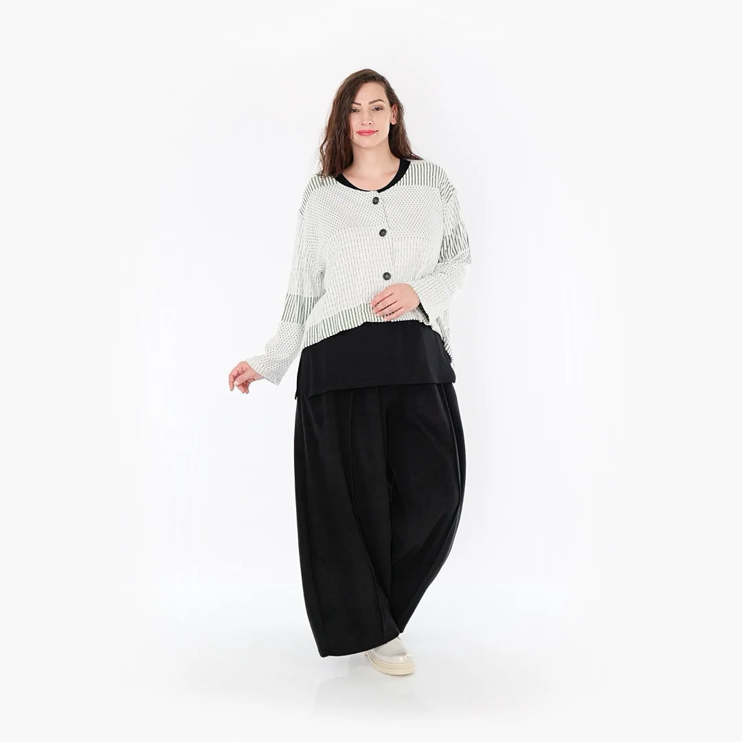  AKH Fashion Jacke in gerundeter Form, aus Viskose, 1377.00130, Olive-Ecru, Gerippt