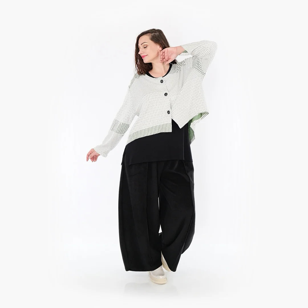  AKH Fashion Jacke in gerundeter Form, aus Viskose, 1377.00130, Olive-Ecru, Gerippt