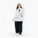  AKH Fashion Jacke in gerundeter Form, aus Viskose, 1377.00140, Blau-Ecru, Gerippt, Schick