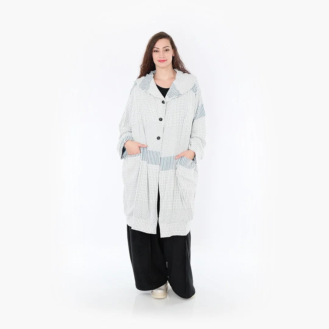  Oversize Ballonmantel in Blau mit lässigem Design aus hochwertiger, dehnbarer Viskose für curvy Styles