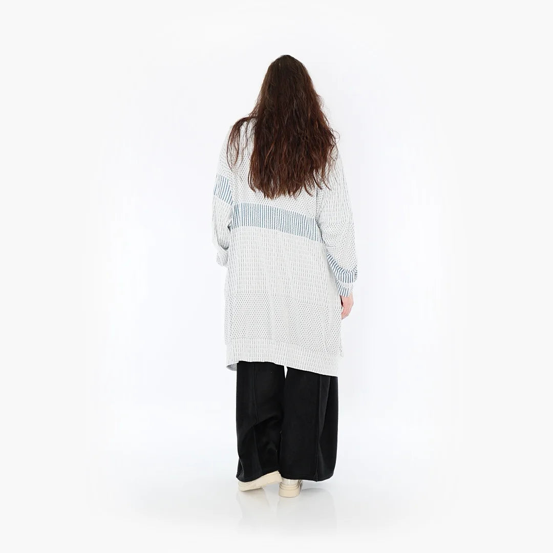  Ballonmantel von AKH Fashion aus Viskose, 1377.06518, Blau-Ecru, Gerippt, Schick, Modern