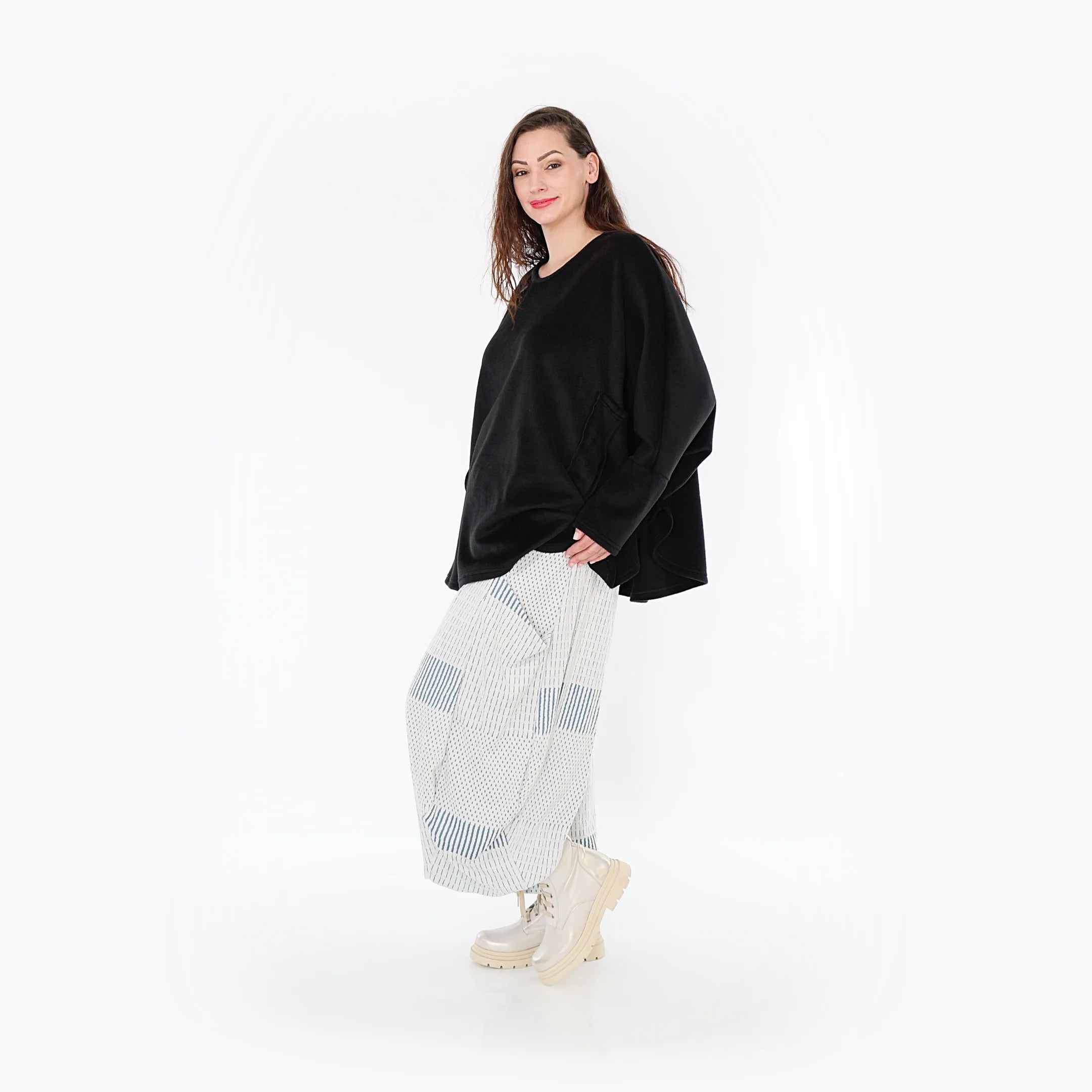  Ballonhose von AKH Fashion aus Viskose, 1377.08069, Blau-Ecru, Gerippt, Schick, Modern