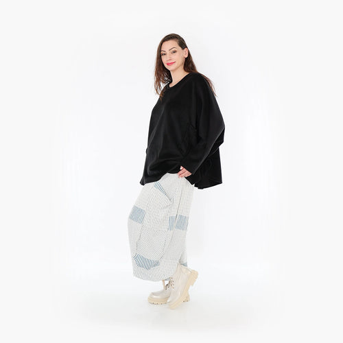  Ballonhose von AKH Fashion aus Viskose, 1377.08069, Blau-Ecru, Gerippt, Schick, Modern