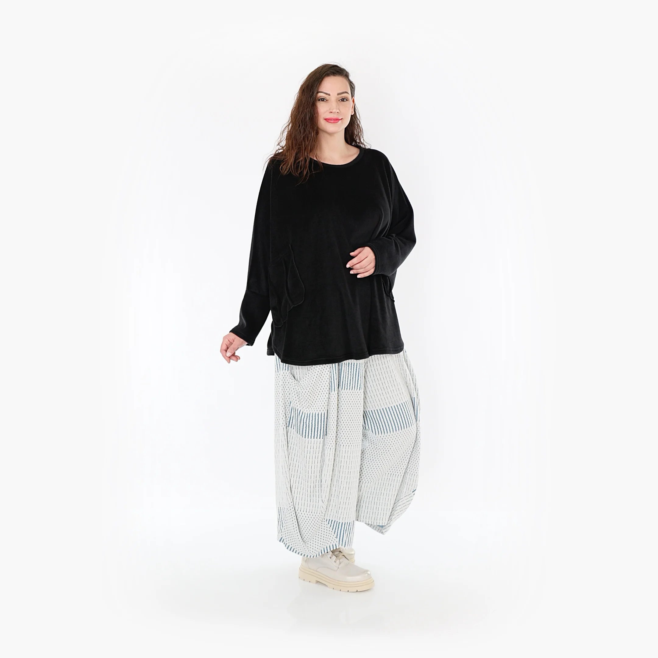  Ballonhose von AKH Fashion aus Viskose, 1377.08069, Blau-Ecru, Gerippt, Schick, Modern