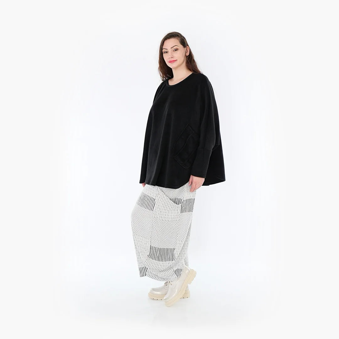  Ballonhose von AKH Fashion aus Viskose, 1377.08069, Schwarz-Ecru, Gerippt, Schick, Modern