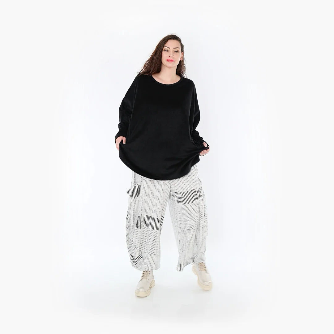  Ballonhose von AKH Fashion aus Viskose, 1377.08069, Schwarz-Ecru, Gerippt, Schick, Modern