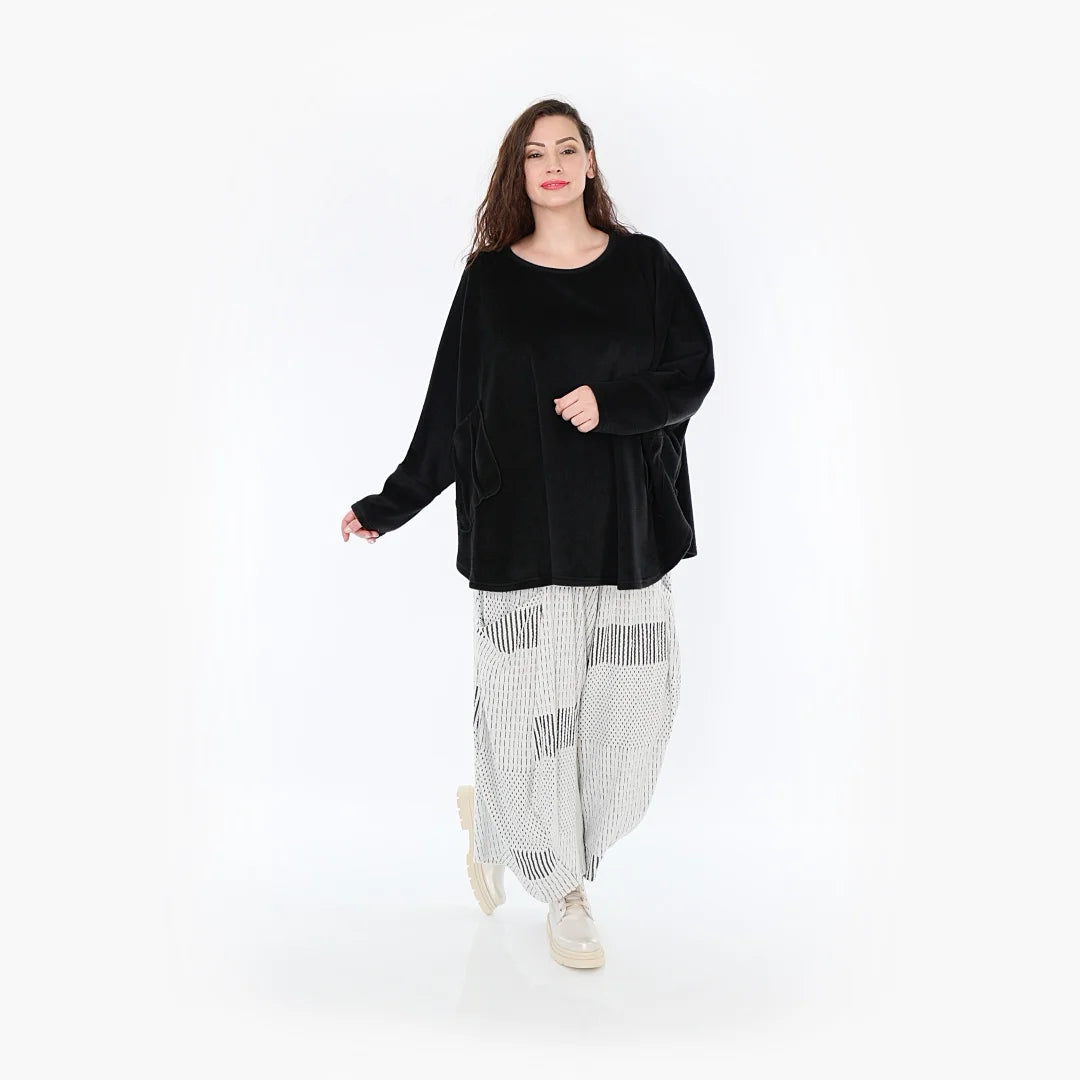  Ballonhose von AKH Fashion aus Viskose, 1377.08069, Schwarz-Ecru, Gerippt, Schick, Modern