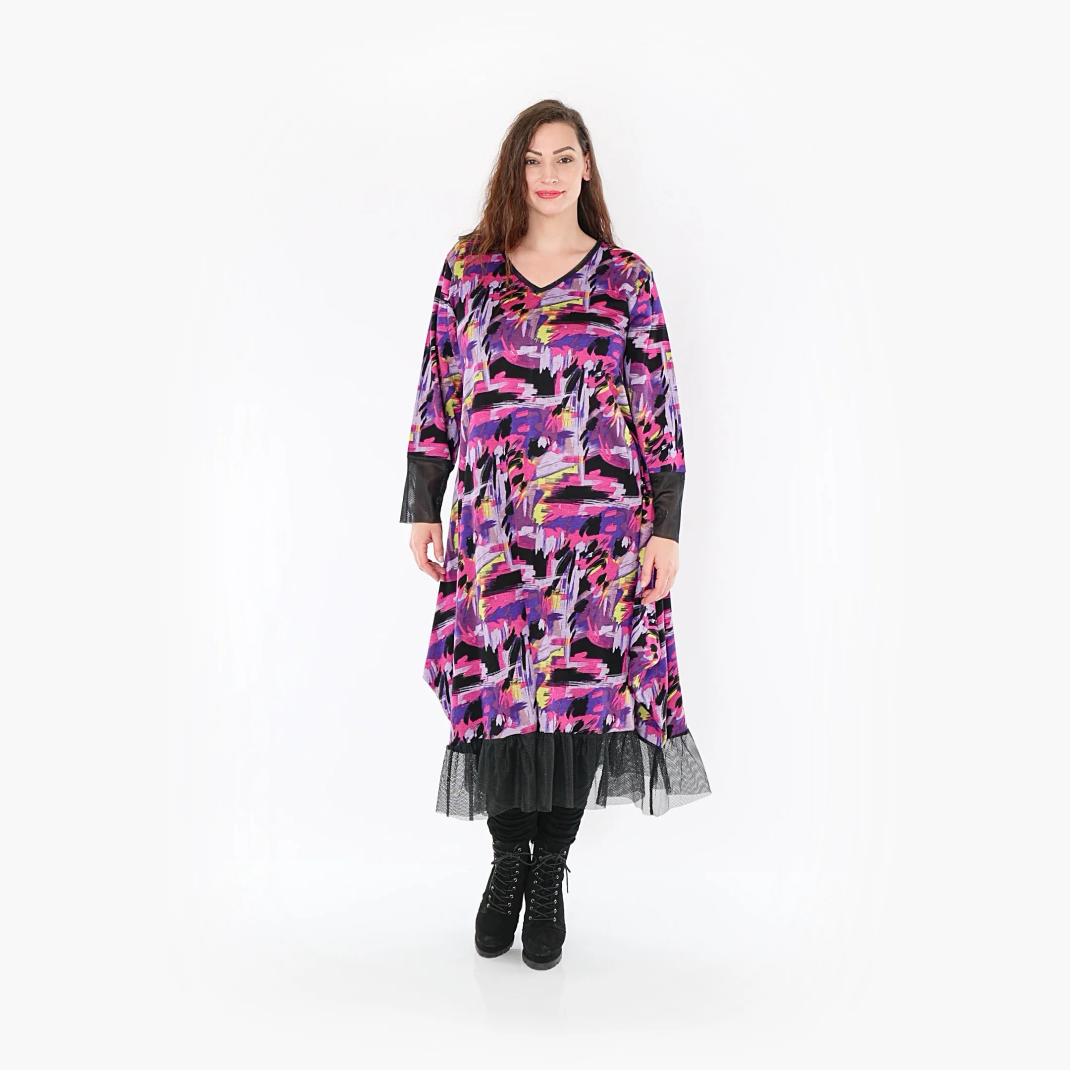  Ballonkleid von AKH Fashion aus Viskose, 1381.05909, Fuchsia, Grafik, Schick, Modern