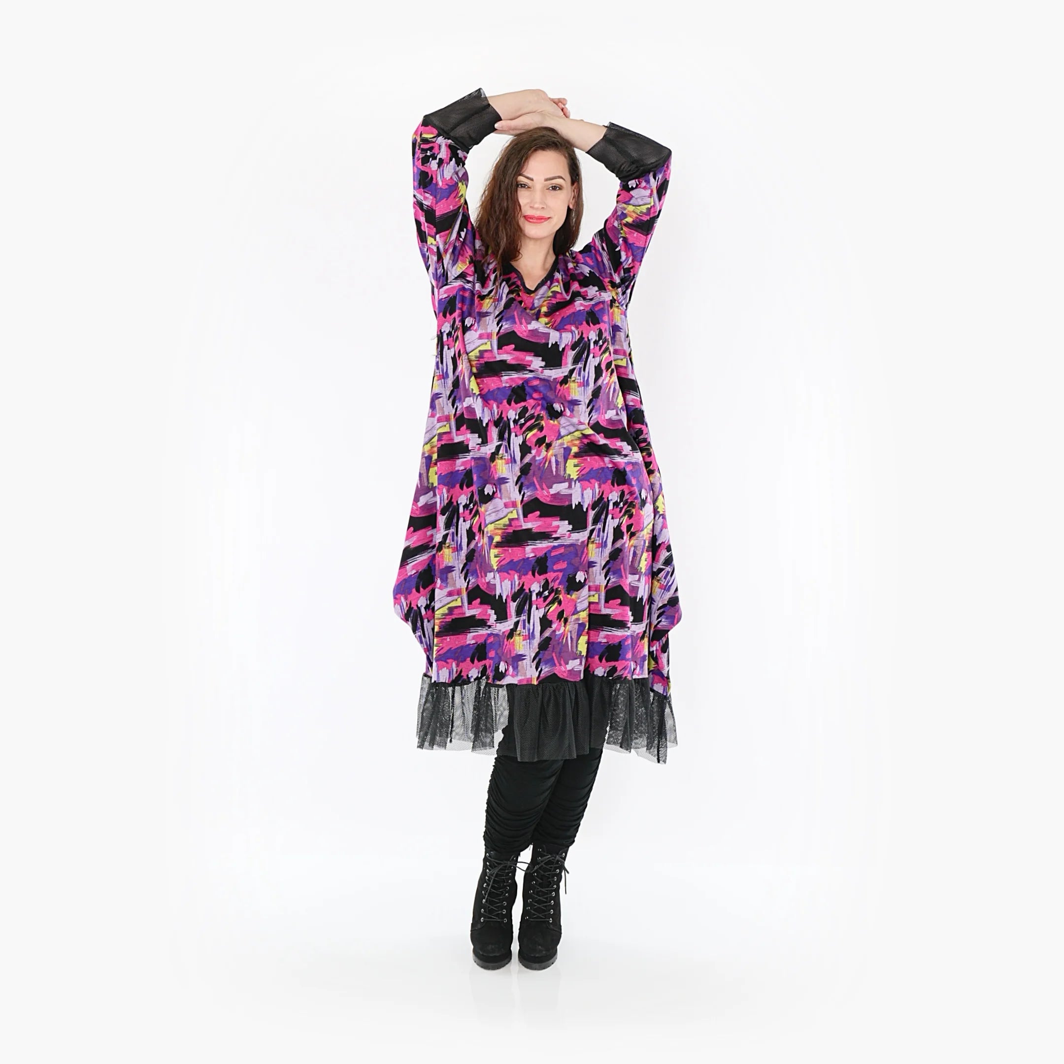  Ballonkleid von AKH Fashion aus Viskose, 1381.05909, Fuchsia, Grafik, Schick, Modern