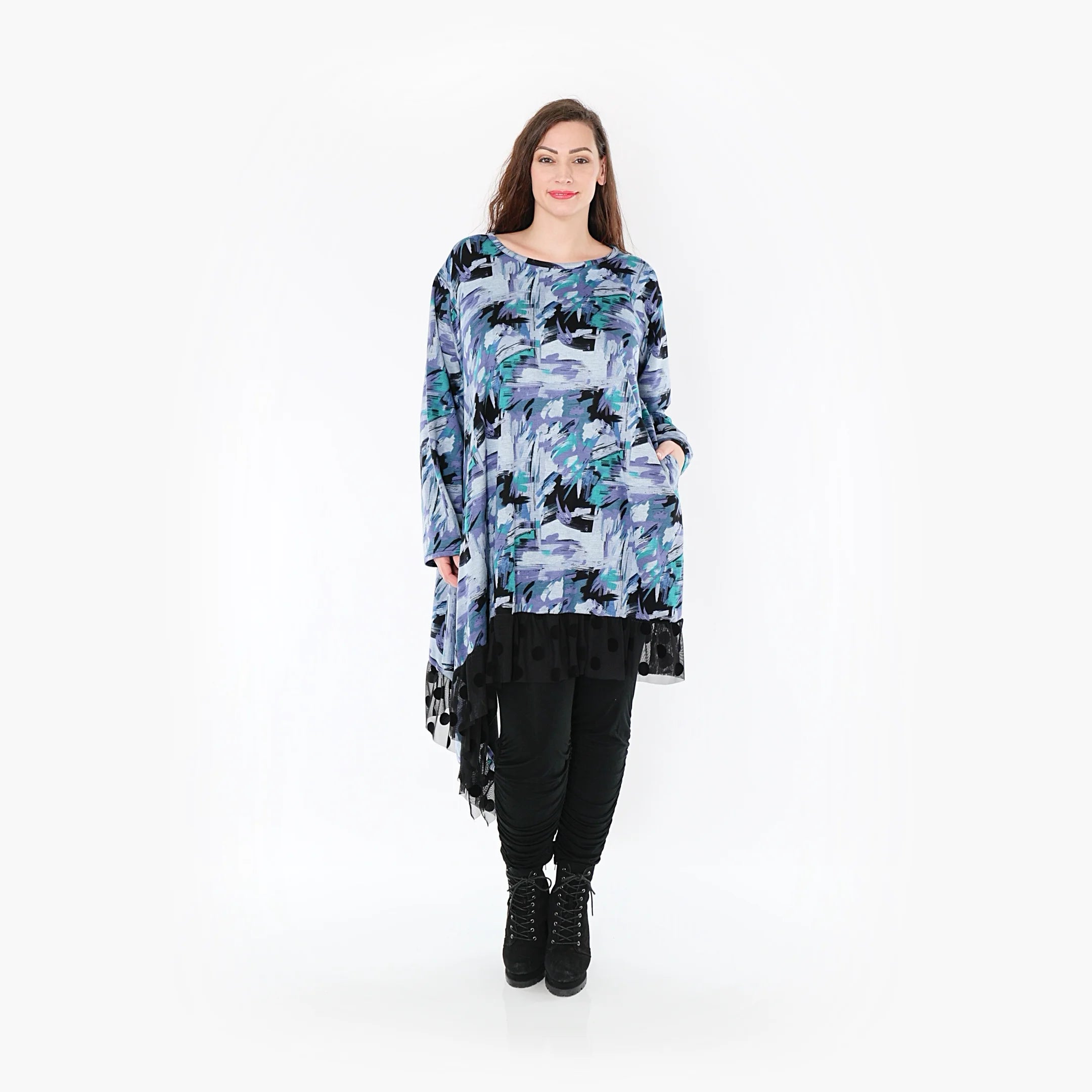  AKH Fashion Kleid in asymmetrischer Form, aus Viskose, 1381.06875, Petrol, Grafik, Schick