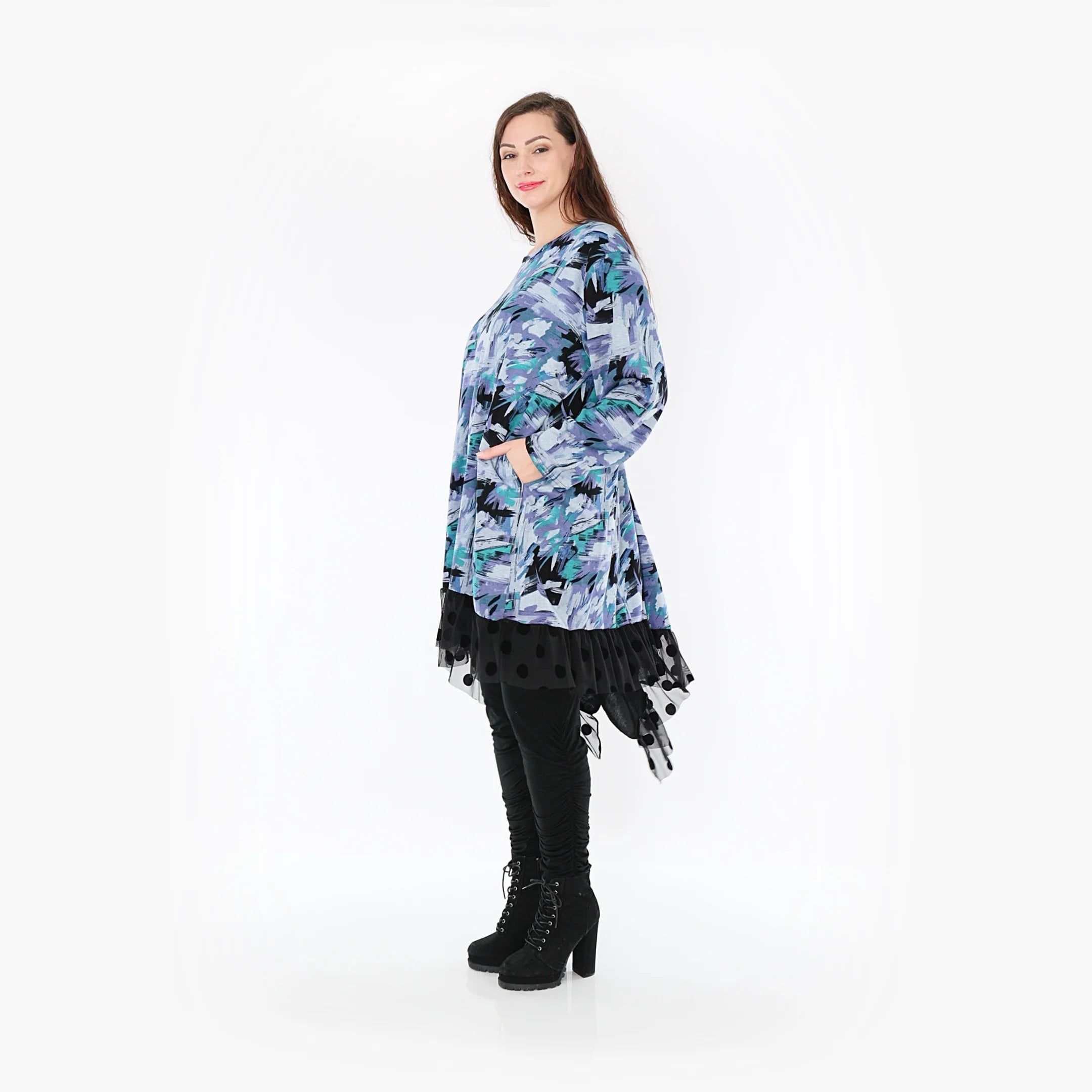  AKH Fashion Kleid in asymmetrischer Form, aus Viskose, 1381.06875, Petrol, Grafik, Schick