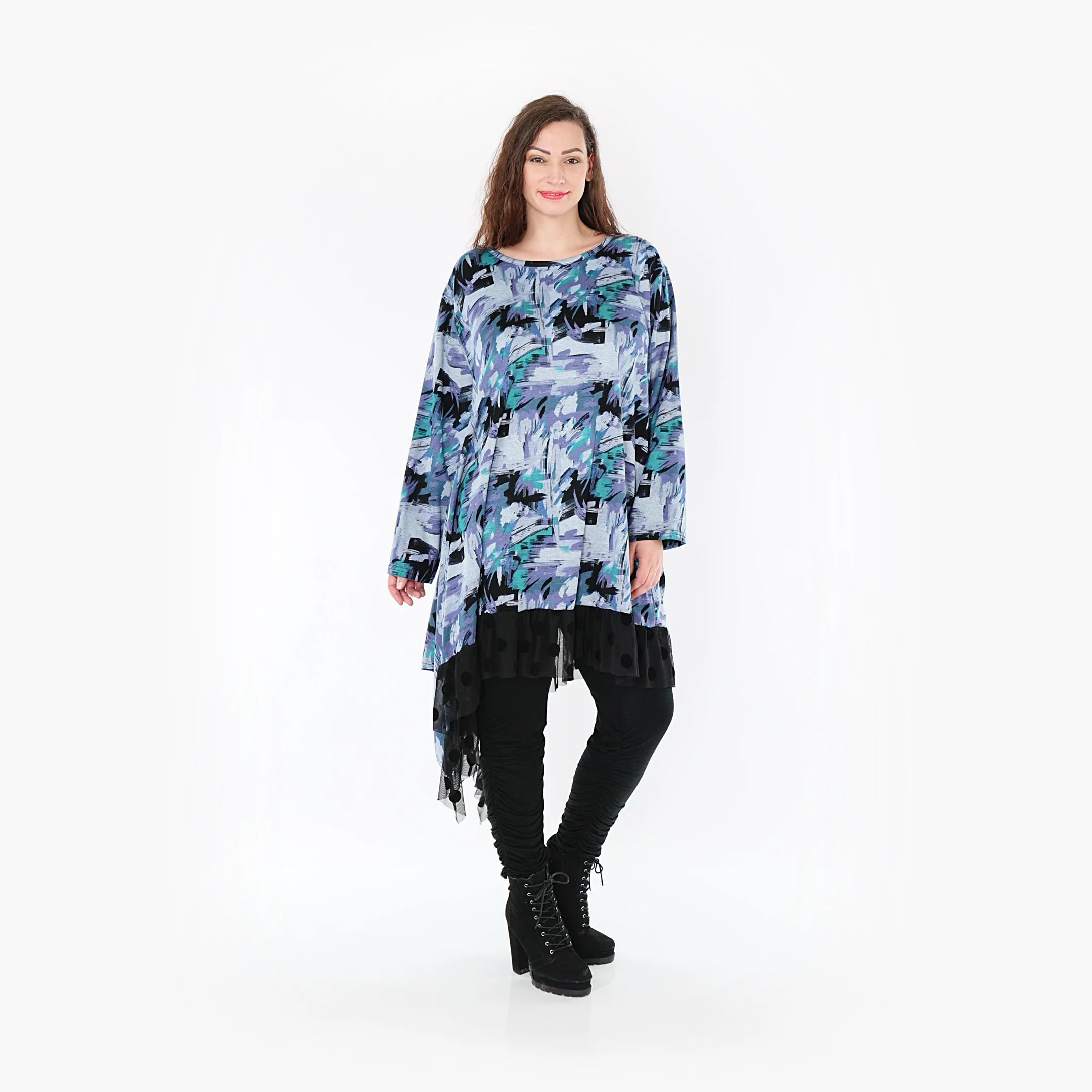  AKH Fashion Kleid in asymmetrischer Form, aus Viskose, 1381.06875, Petrol, Grafik, Schick