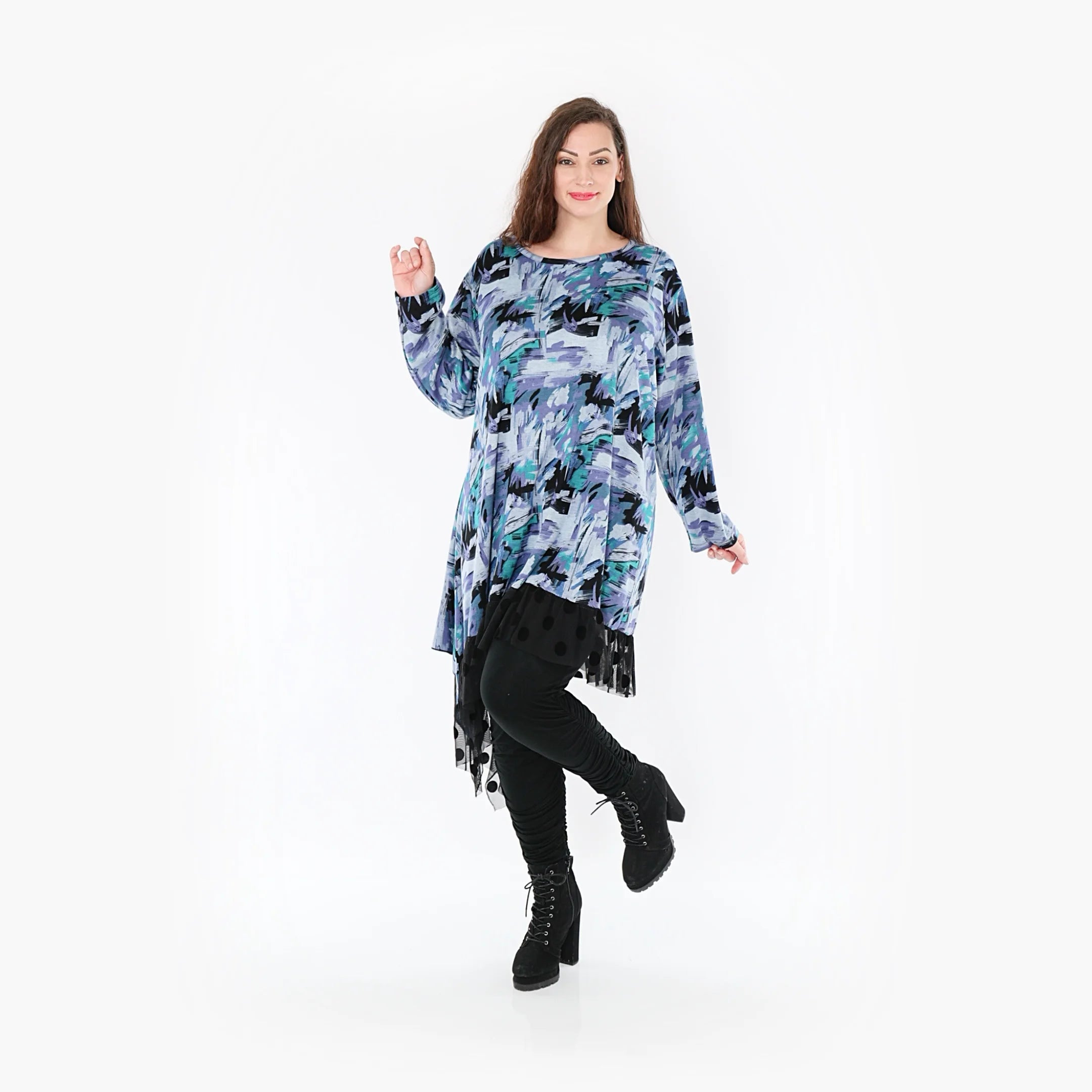 AKH Fashion Kleid in asymmetrischer Form, aus Viskose, 1381.06875, Petrol, Grafik, Schick