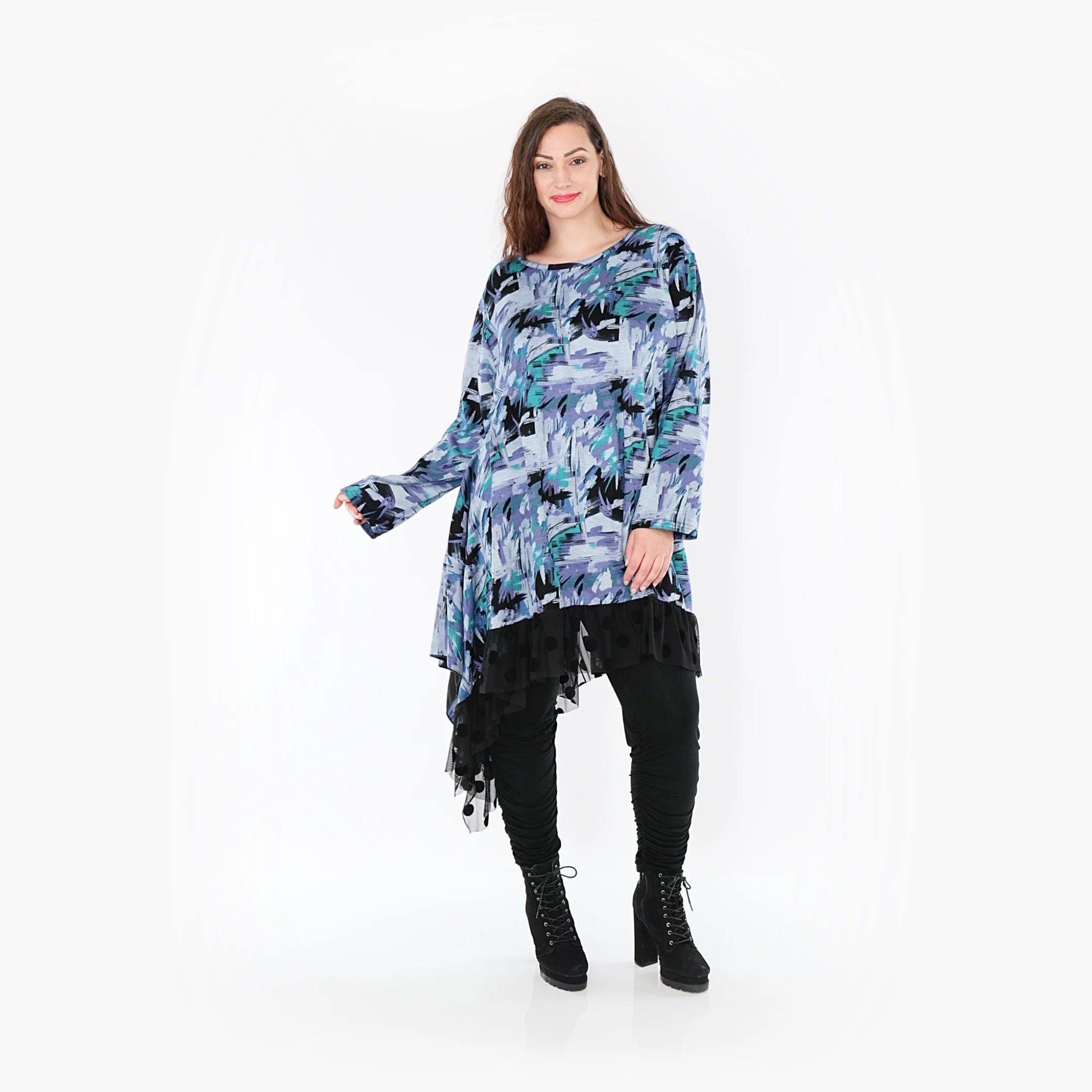  AKH Fashion Kleid in asymmetrischer Form, aus Viskose, 1381.06875, Petrol, Grafik, Schick