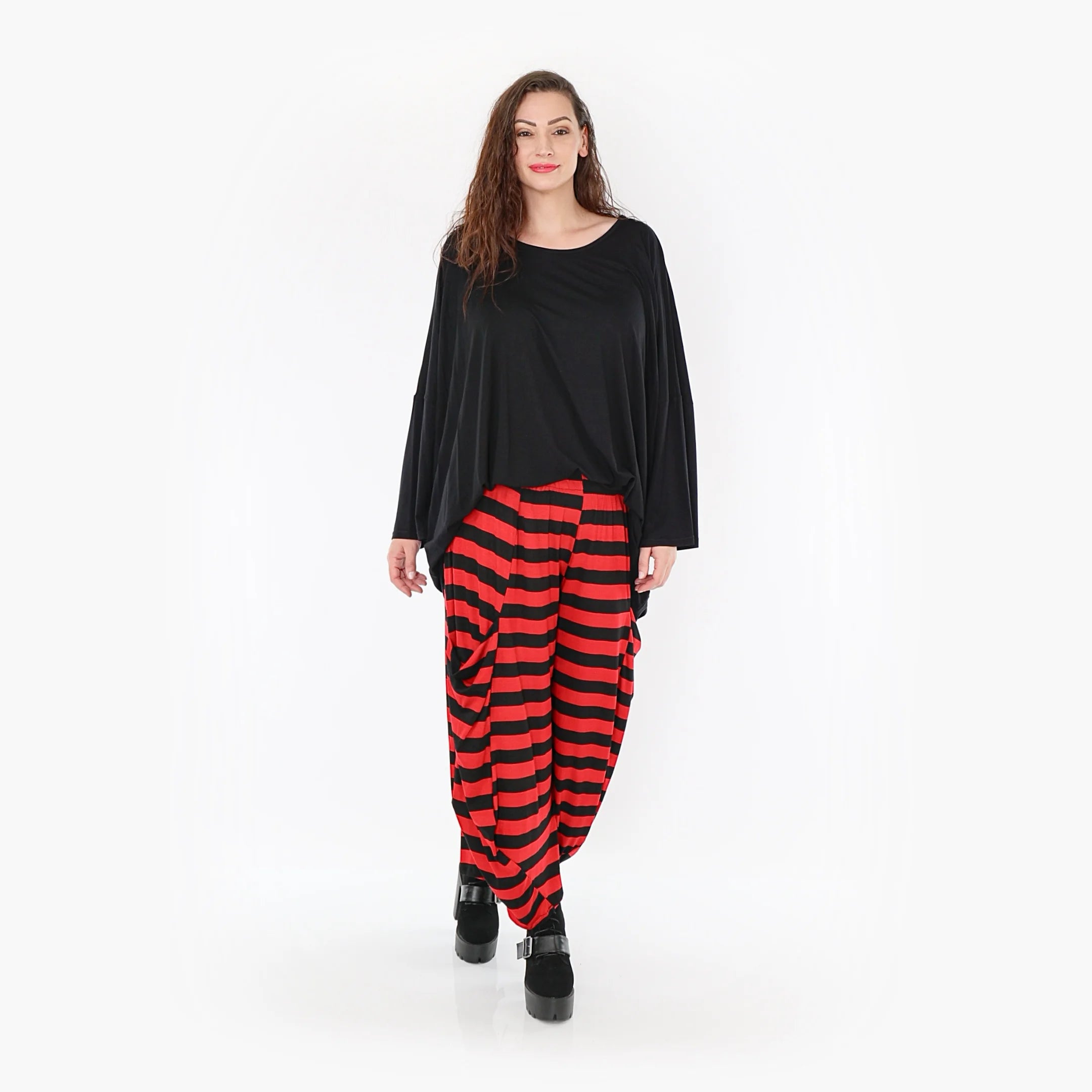 Ballonhose von AKH Fashion aus Viskose, 1383.08069, Schwarz-Rot, Blockstreifen, Schick