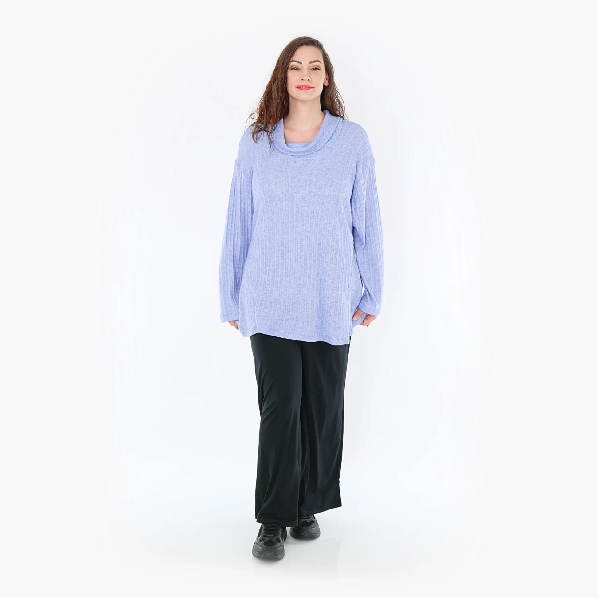  Strukturiertes Rollkragen-Oberteil aus hochwertigem Feinstrick in elegantem Blau für Plus Size Frauen