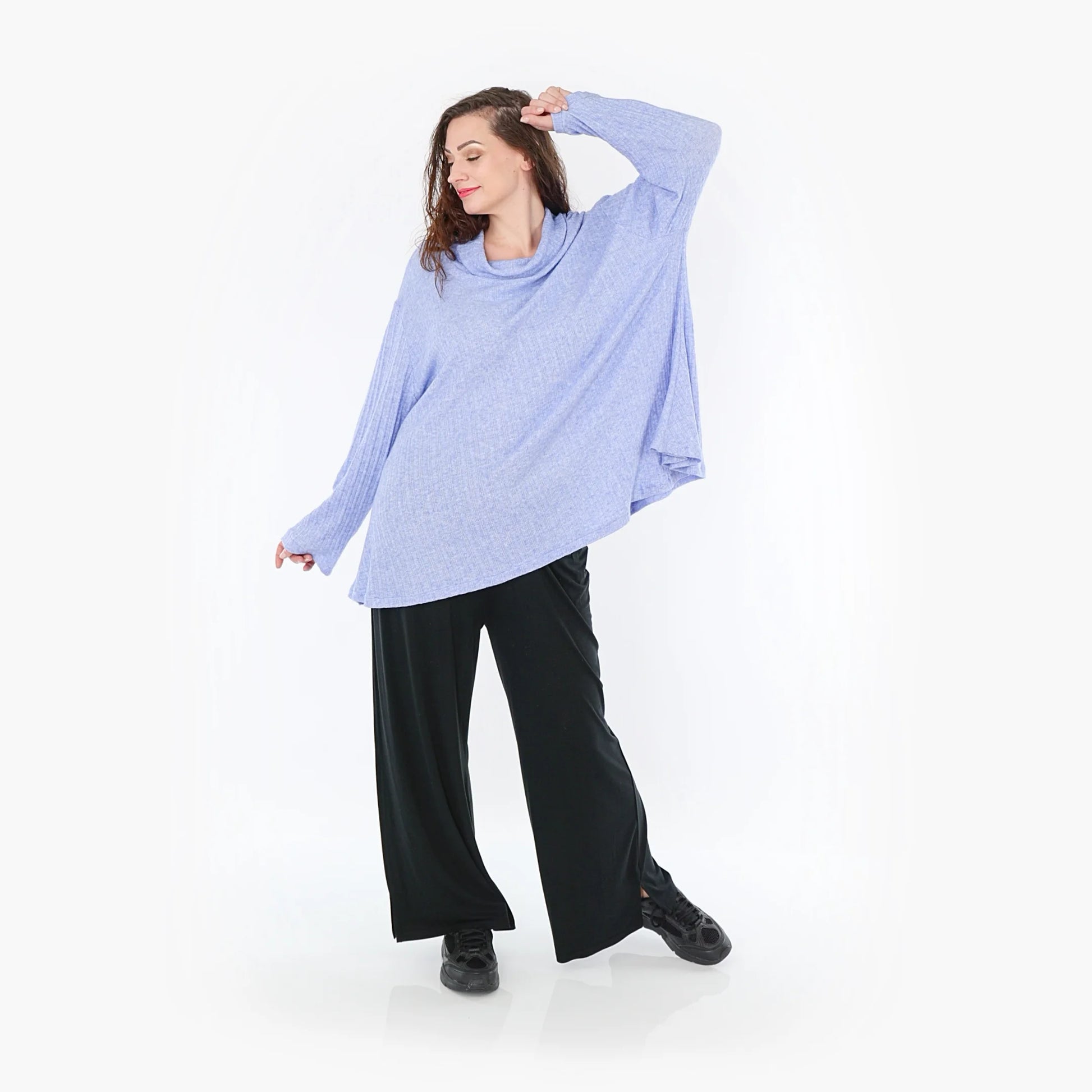  Strukturiertes Rollkragen-Oberteil aus hochwertigem Feinstrick in elegantem Blau für Plus Size Frauen