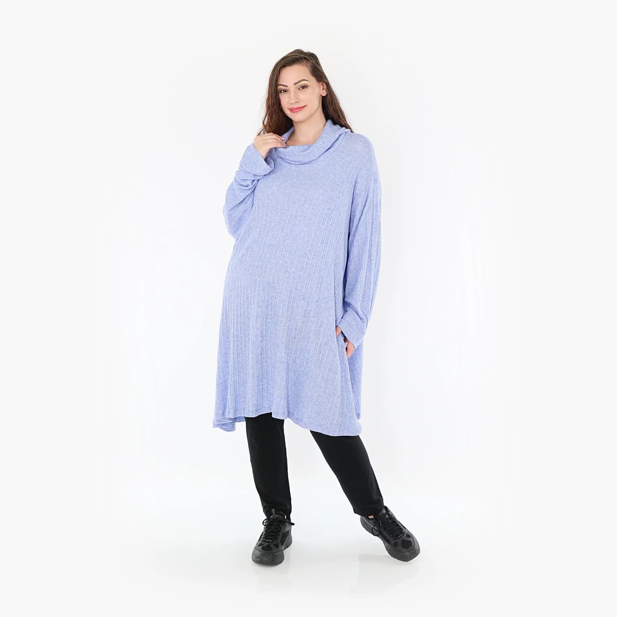  A-Form Bigshirt von AKH Fashion aus Polyurethan, 1384.02666, Blau, Gerippt, Schick, Modern