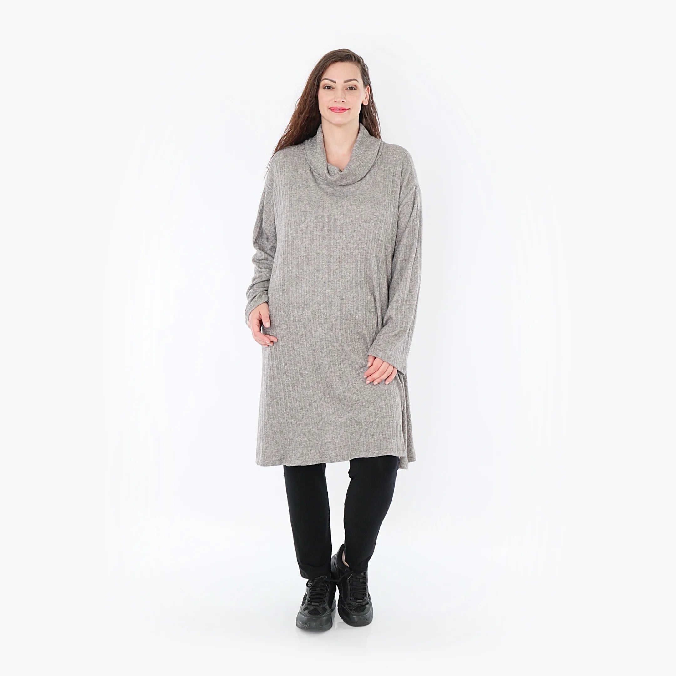  A-Form Bigshirt von AKH Fashion aus Polyurethan, 1384.02666, Grau, Gerippt, Schick, Modern