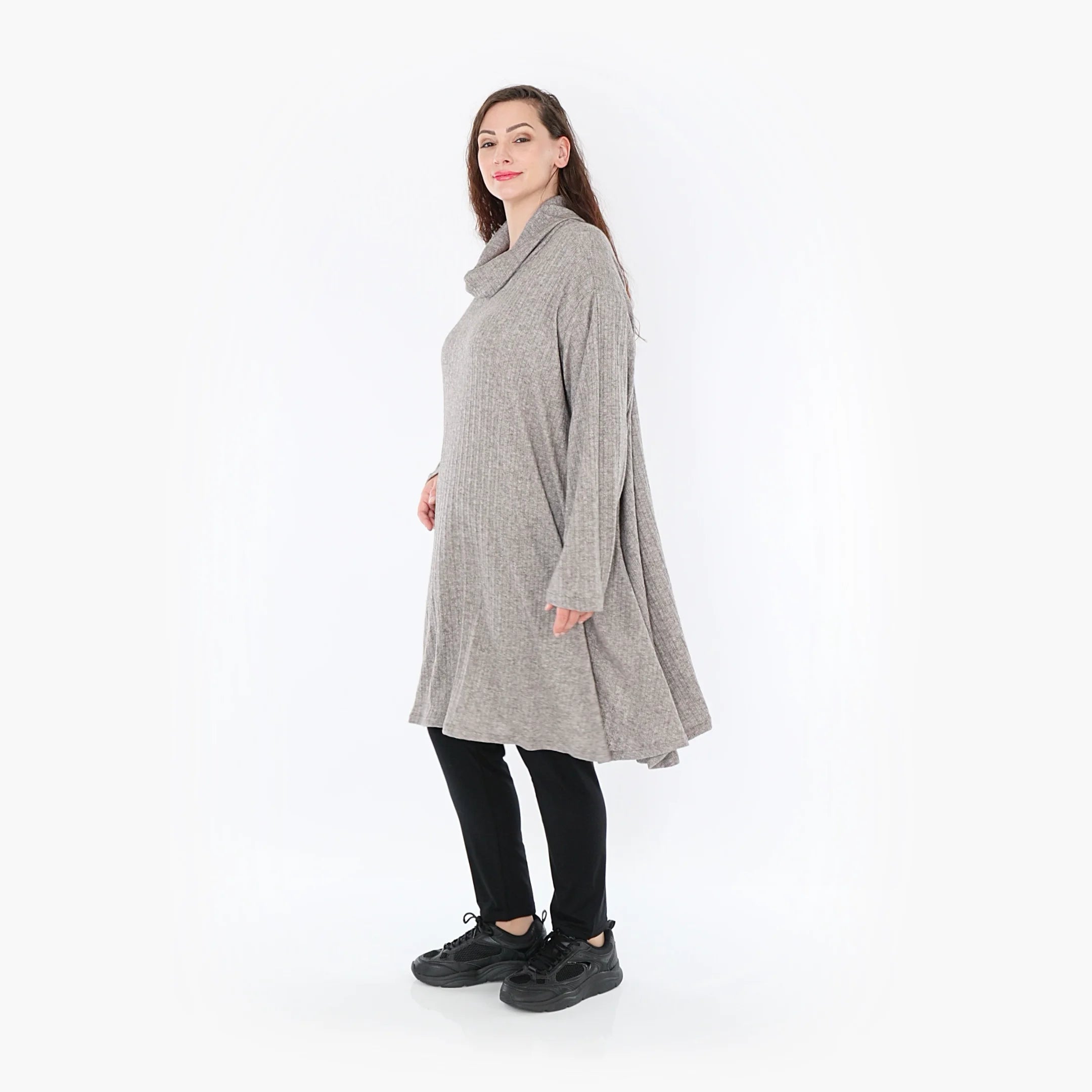  A-Form Bigshirt von AKH Fashion aus Polyurethan, 1384.02666, Grau, Gerippt, Schick, Modern