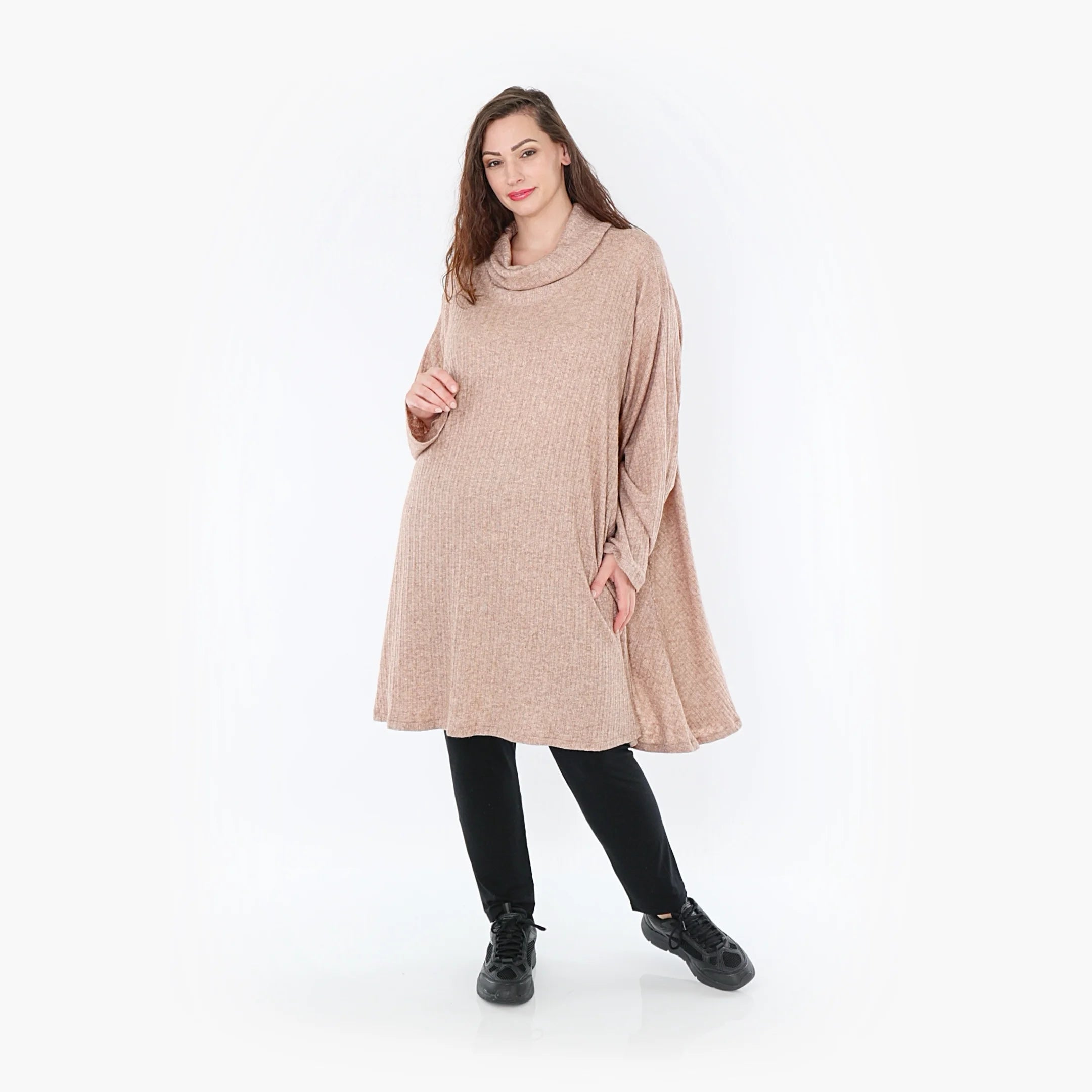  A-Form Bigshirt von AKH Fashion aus Polyurethan, 1384.02666, Taupe, Gerippt, Schick, Modern