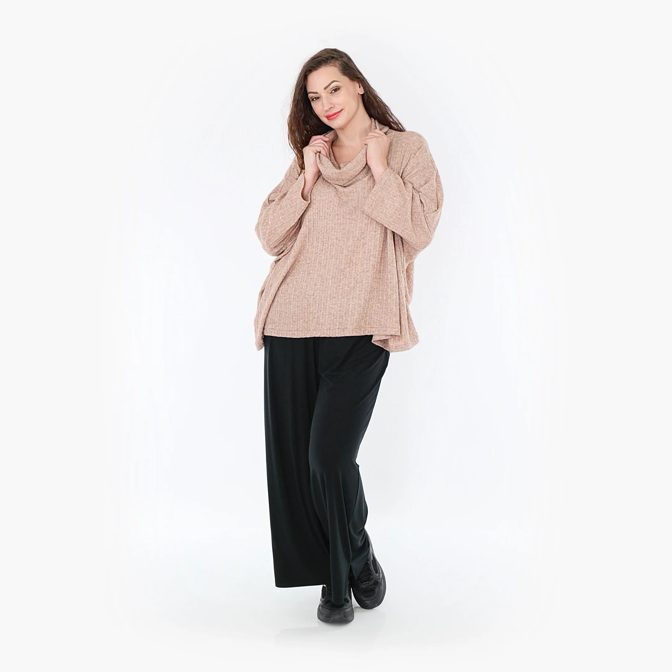  AKH Fashion Bigshirt in kastiger Form, aus Polyurethan, 1384.03019, Taupe, Gerippt, Schick