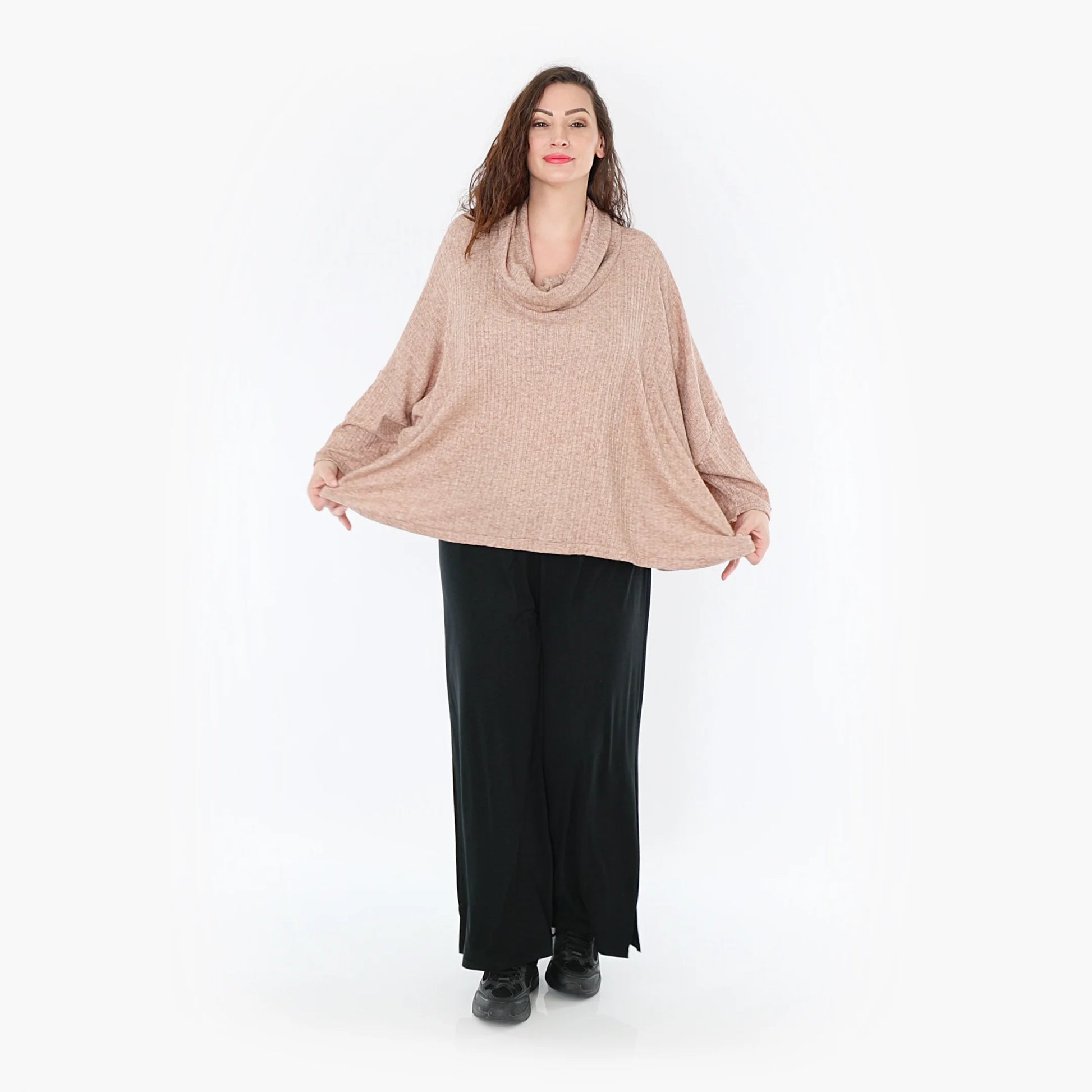  Kastiges Taupefarbenes Rollkragenoberteil aus weichem Feinstrick für Plus Size Komfort