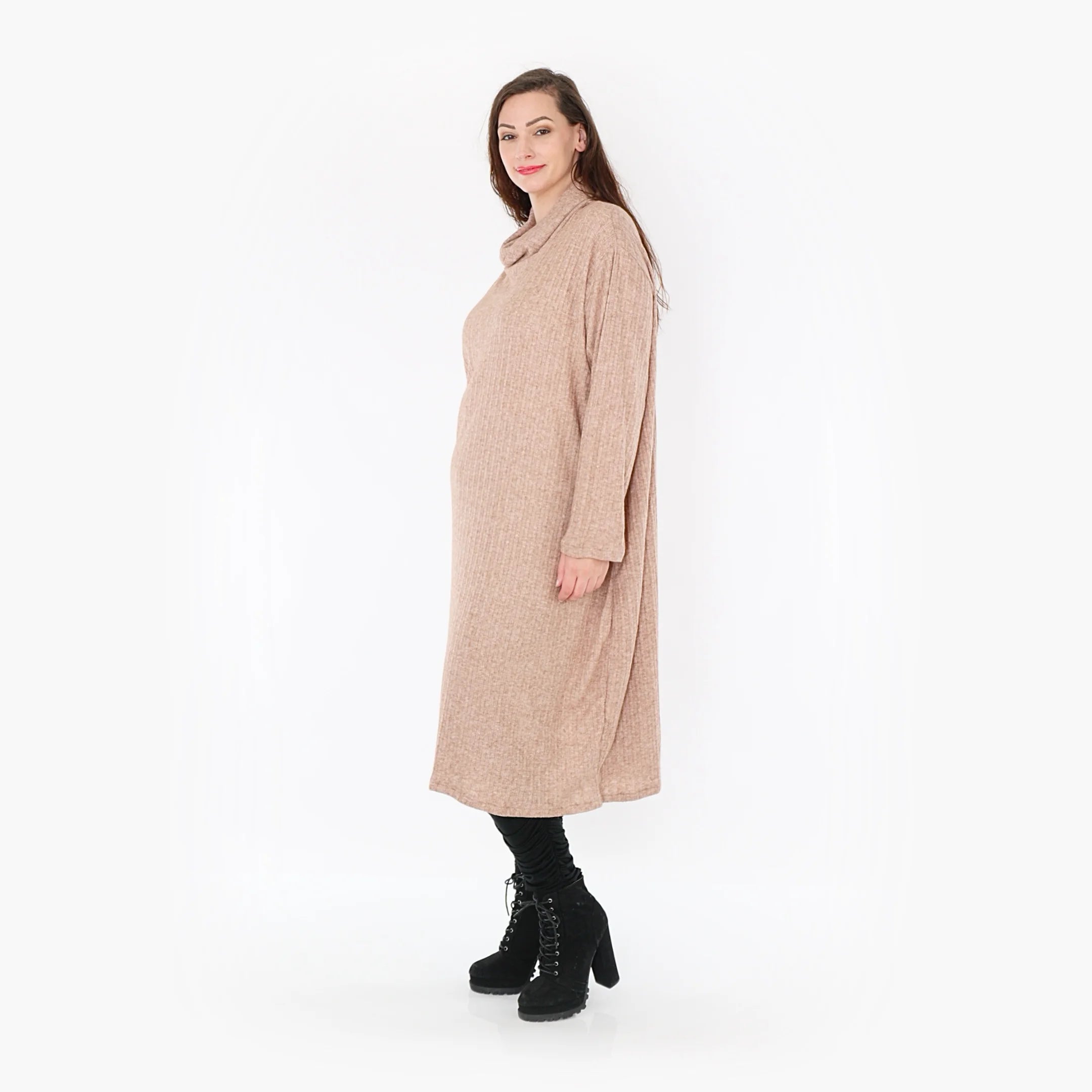  AKH Fashion Kleid in gerader Form, aus Polyurethan, 1384.6649R, Taupe, Gerippt, Schick