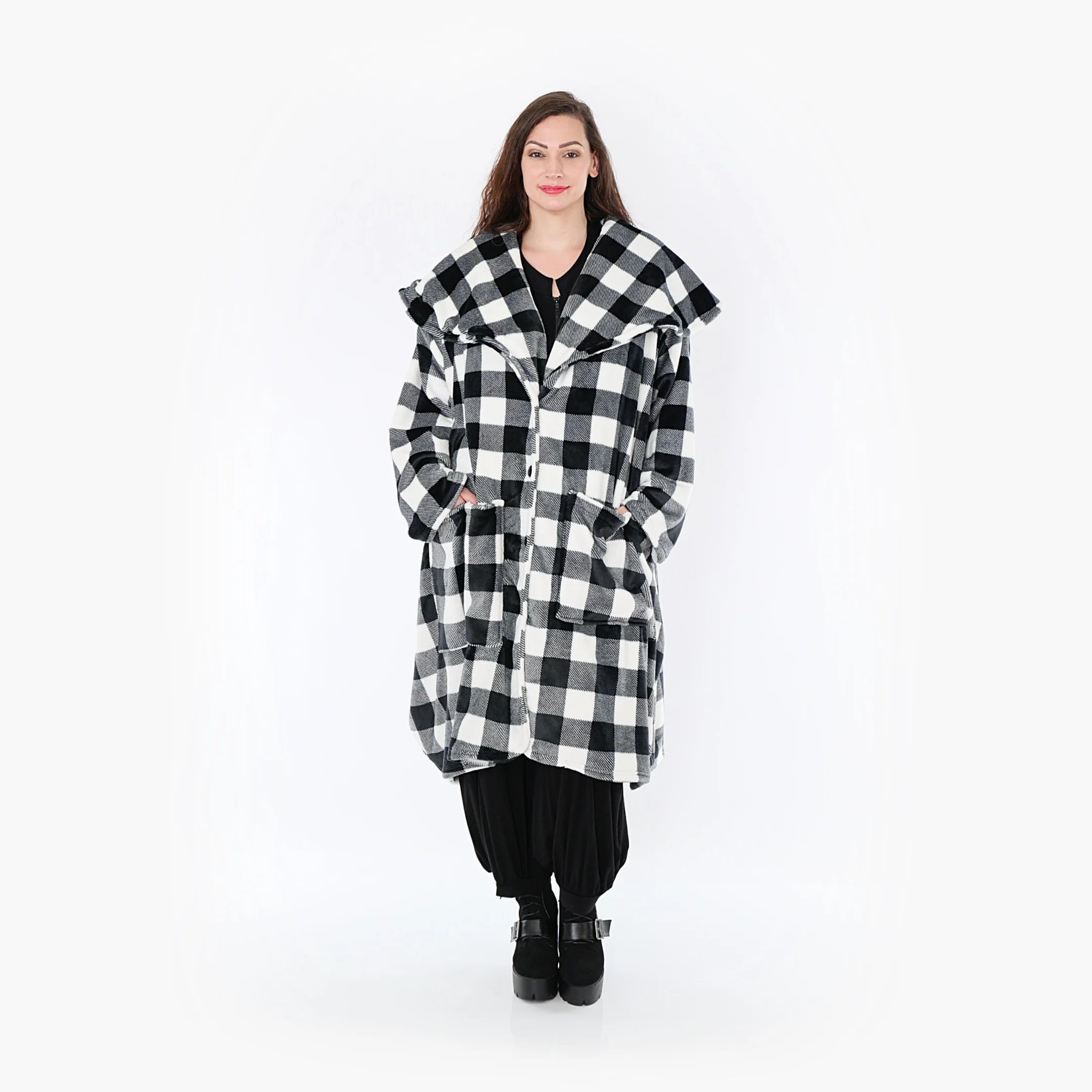  Ballonmantel von AKH Fashion aus Polyester, 1385.01776, Schwarz-Weiss, Kariert, Schick