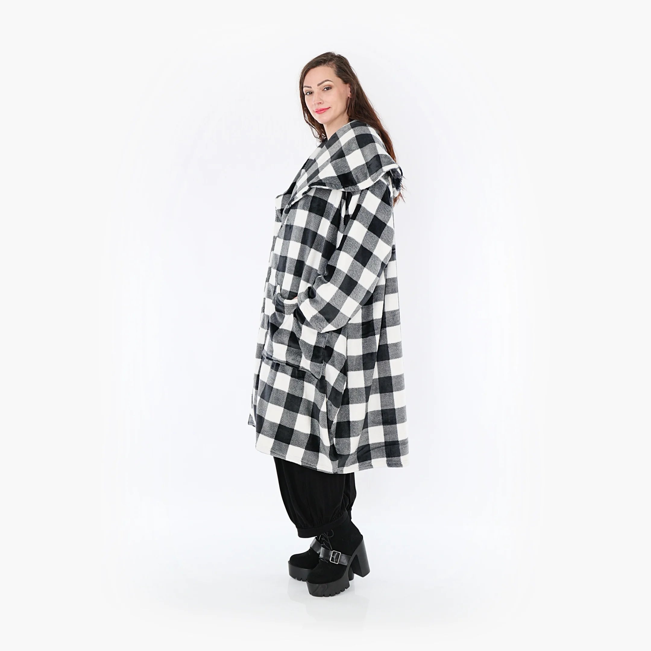  Ballonmantel von AKH Fashion aus Polyester, 1385.01776, Schwarz-Weiss, Kariert, Schick