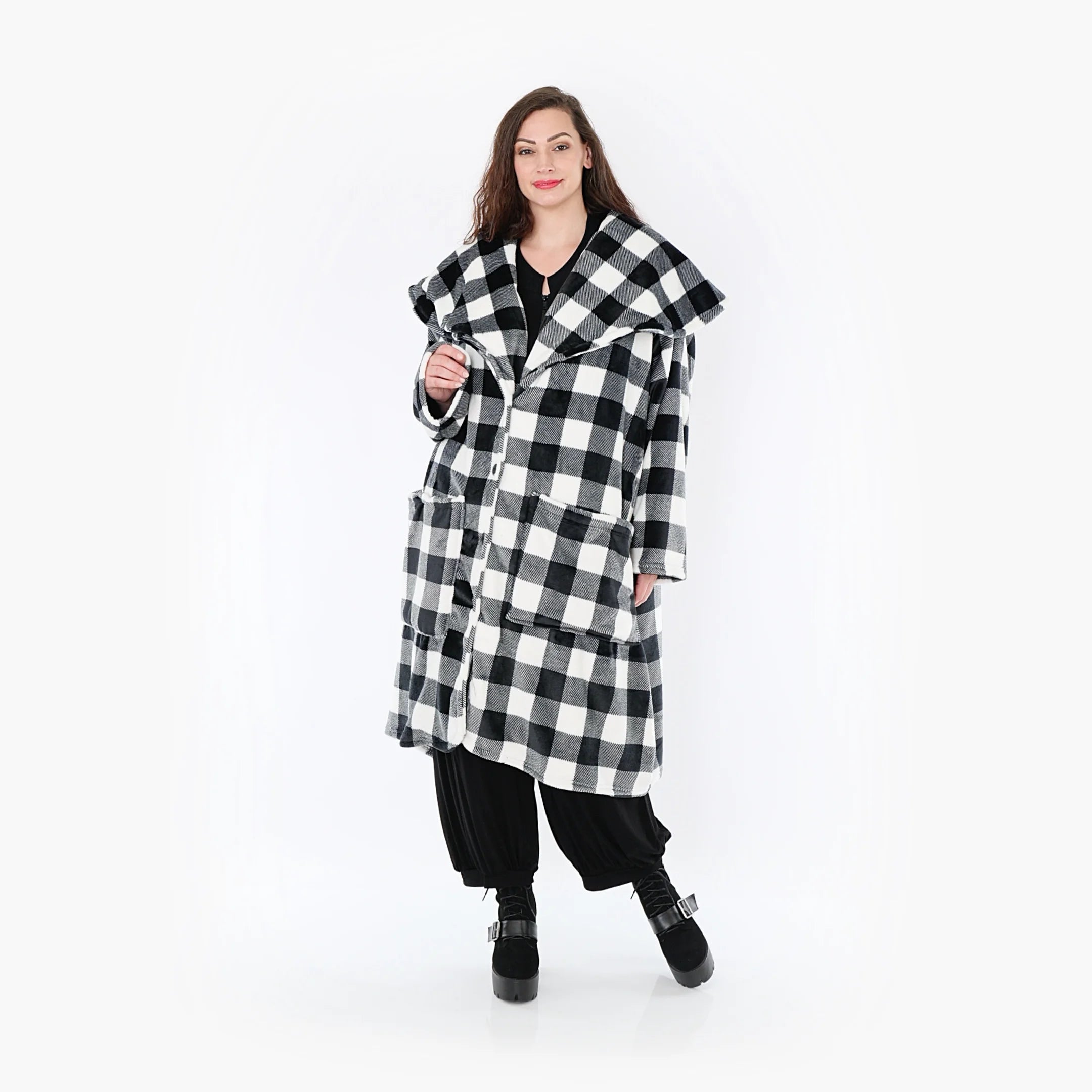  Ballonmantel von AKH Fashion aus Polyester, 1385.01776, Schwarz-Weiss, Kariert, Schick