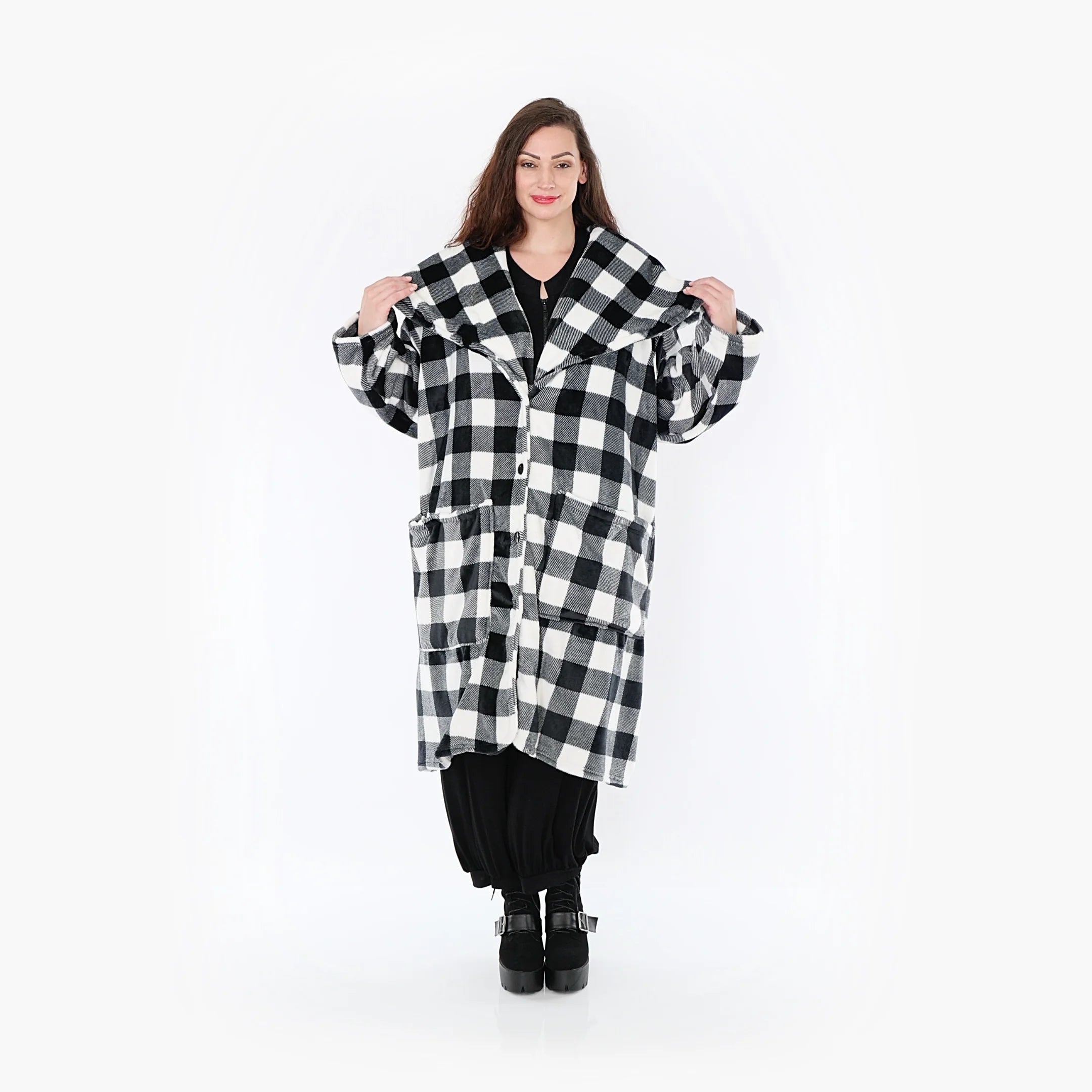  Ballonmantel von AKH Fashion aus Polyester, 1385.01776, Schwarz-Weiss, Kariert, Schick