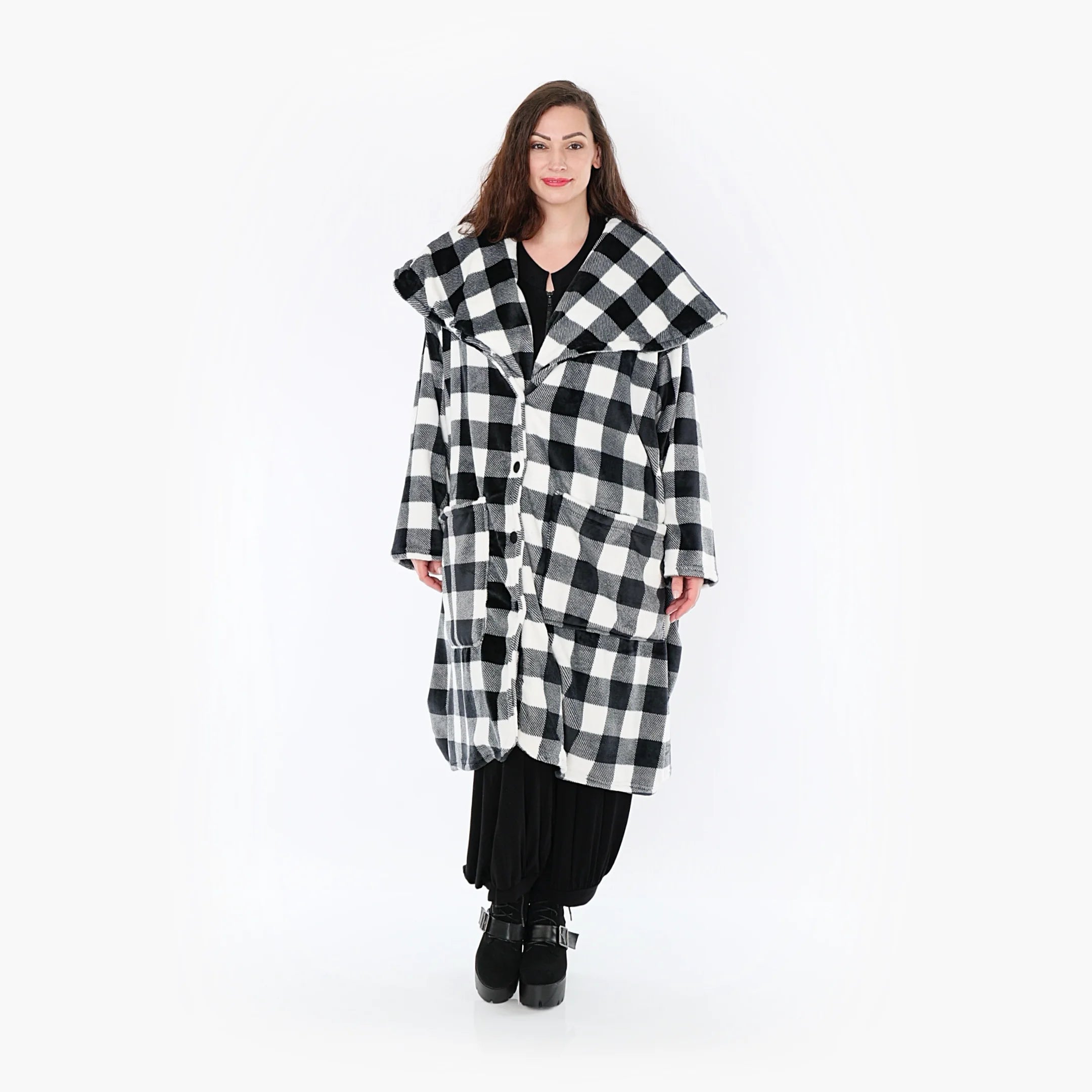  Ballonmantel von AKH Fashion aus Polyester, 1385.01776, Schwarz-Weiss, Kariert, Schick