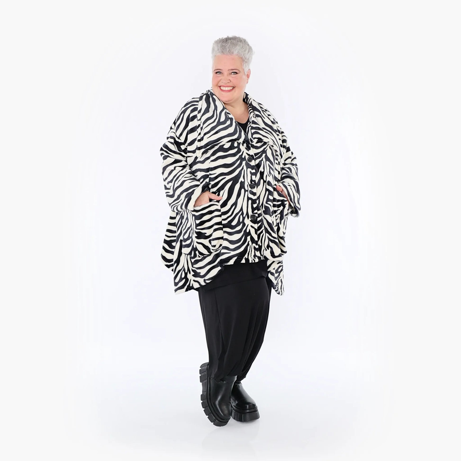  A-Form Jacke von AKH Fashion aus Polyester, 1401.06749, Ecru-Schwarz, Zebra, Schick