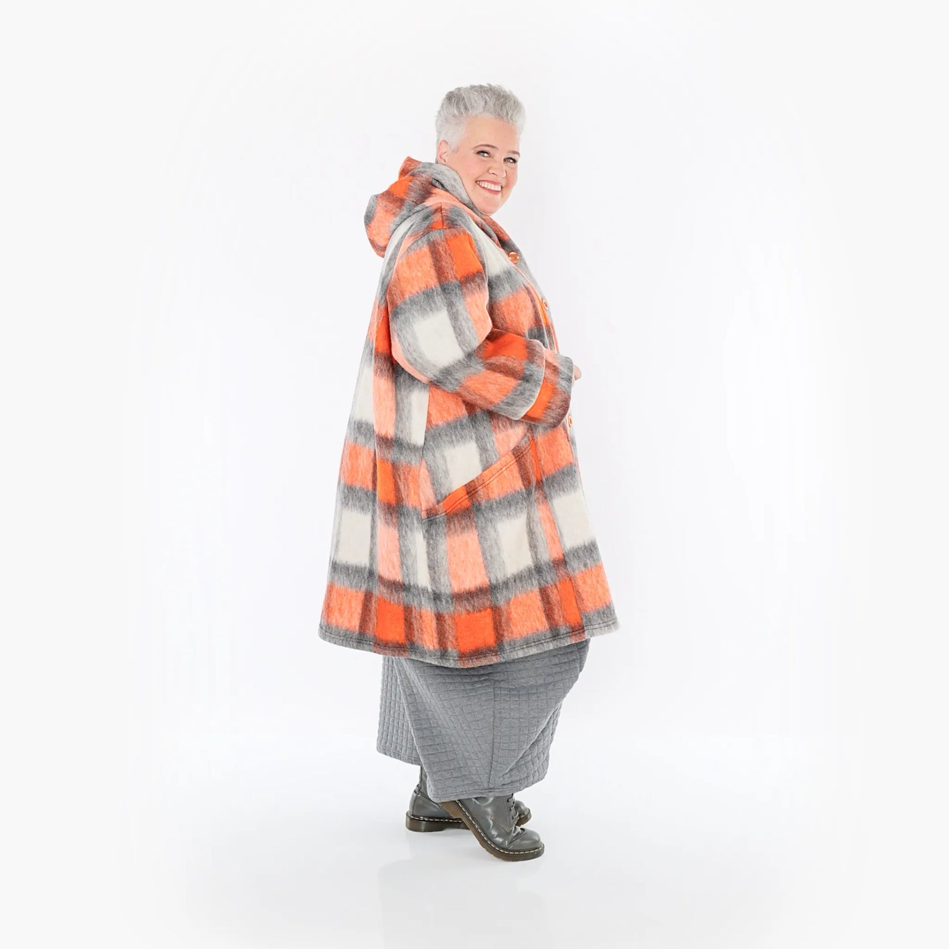  Ballonjacke von AKH Fashion aus Materialmix, 1410.06690, Orange-Grau-Weiß, Kariert